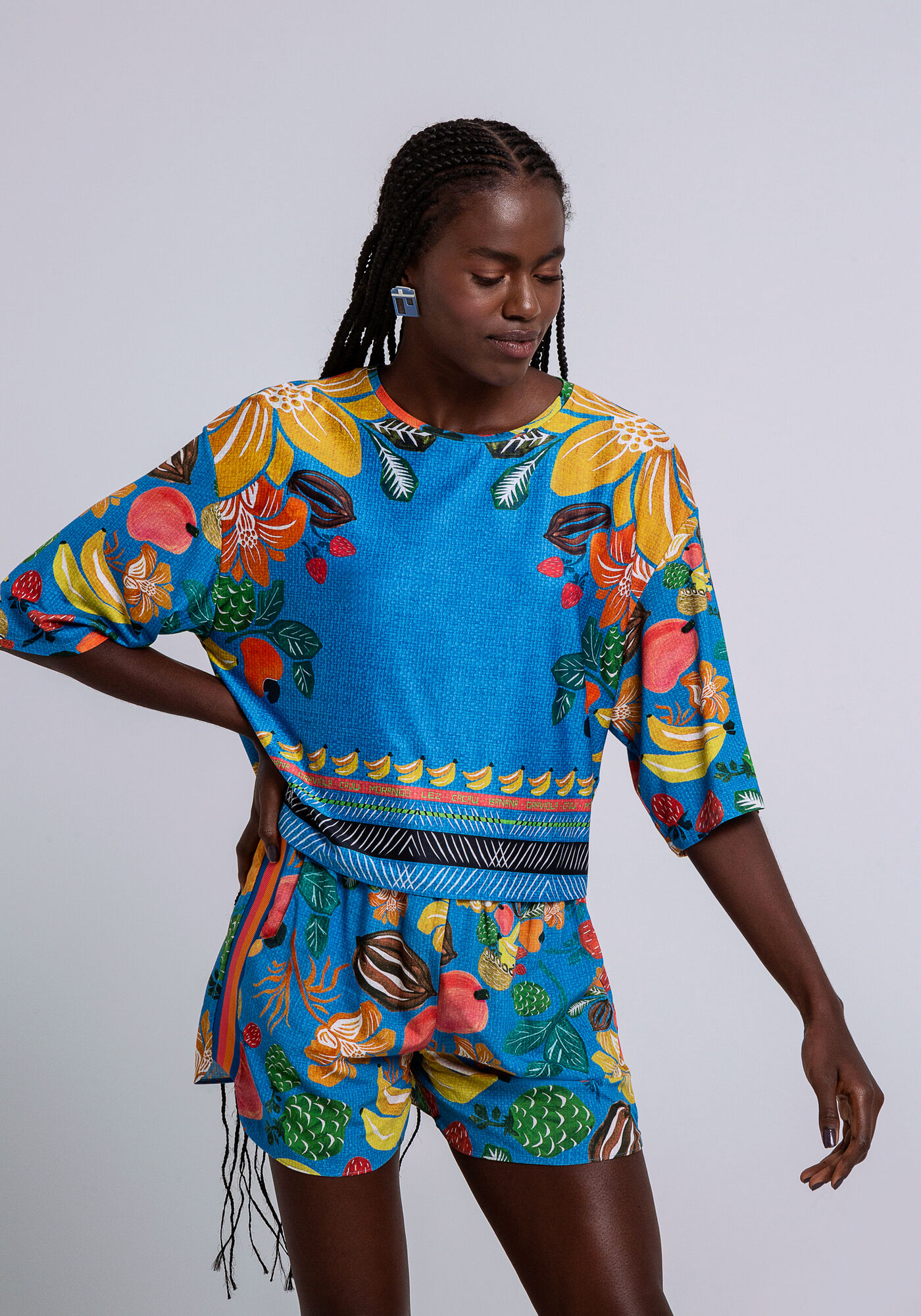 Blusa Manga Curta em Malha Estampada, GRAVIOLA, large.