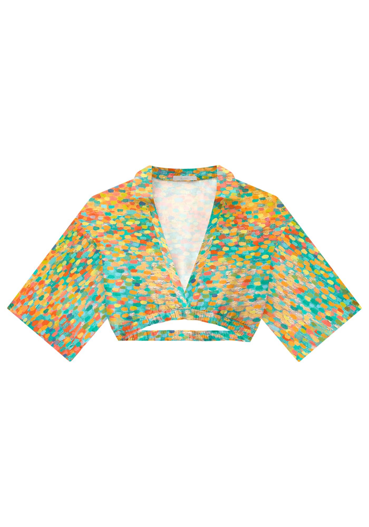 Blusa Manga Sino em Tricoline com Recorte, , large.