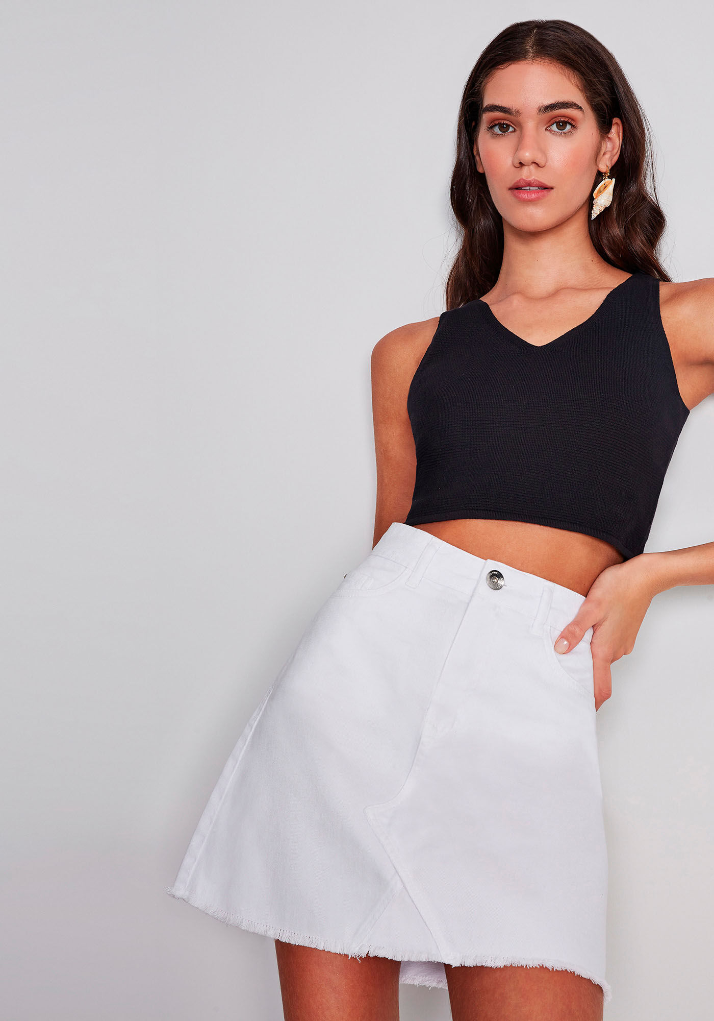 Saia Curta Jeans Cintura Alta, , large.