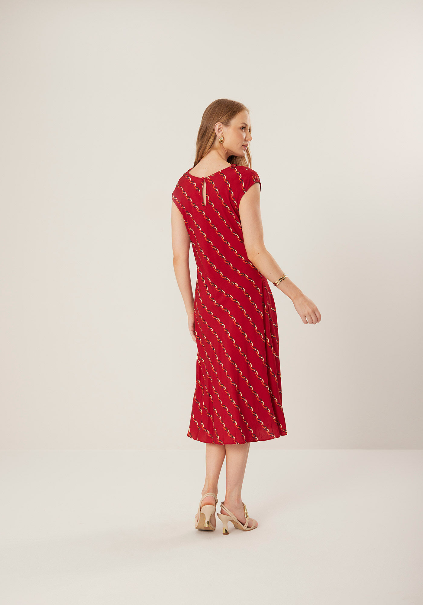 Vestido Midi Sem Mangas Estampado Com Gola Degag&ecirc;, , large.