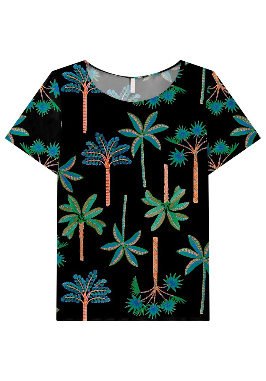 Blusa Manga Curta em Viscose Estampada, . Blusa Manga Curta em Viscose Estampada, , large.
