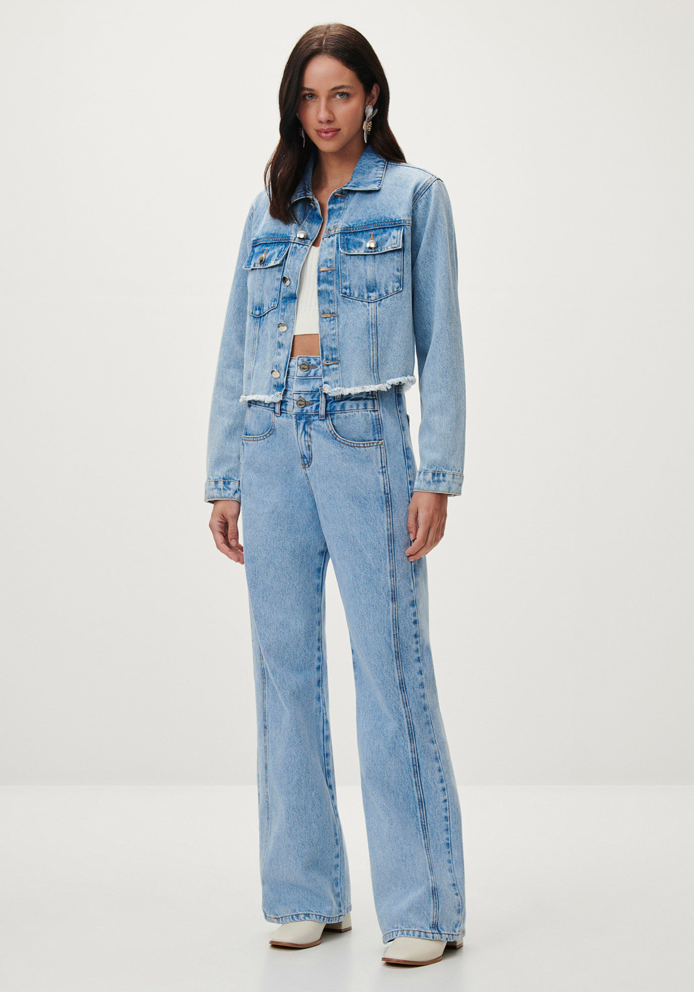 Cal&ccedil;a Jeans Wide Leg Super Alta com C&oacute;s Duplo, , large.