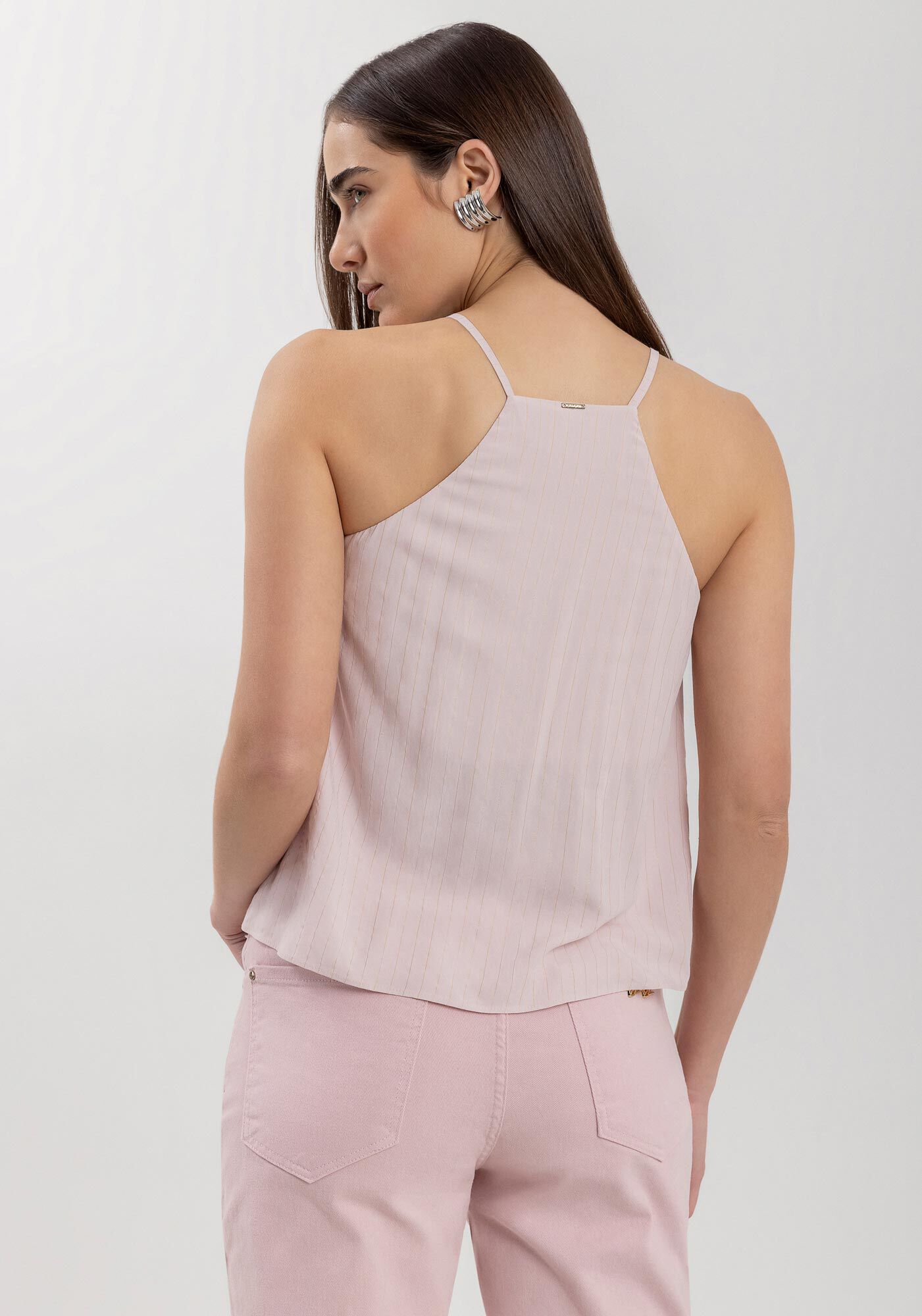 Blusa De Al&ccedil;as Finas Em Viscose Com Franzidos, , large.