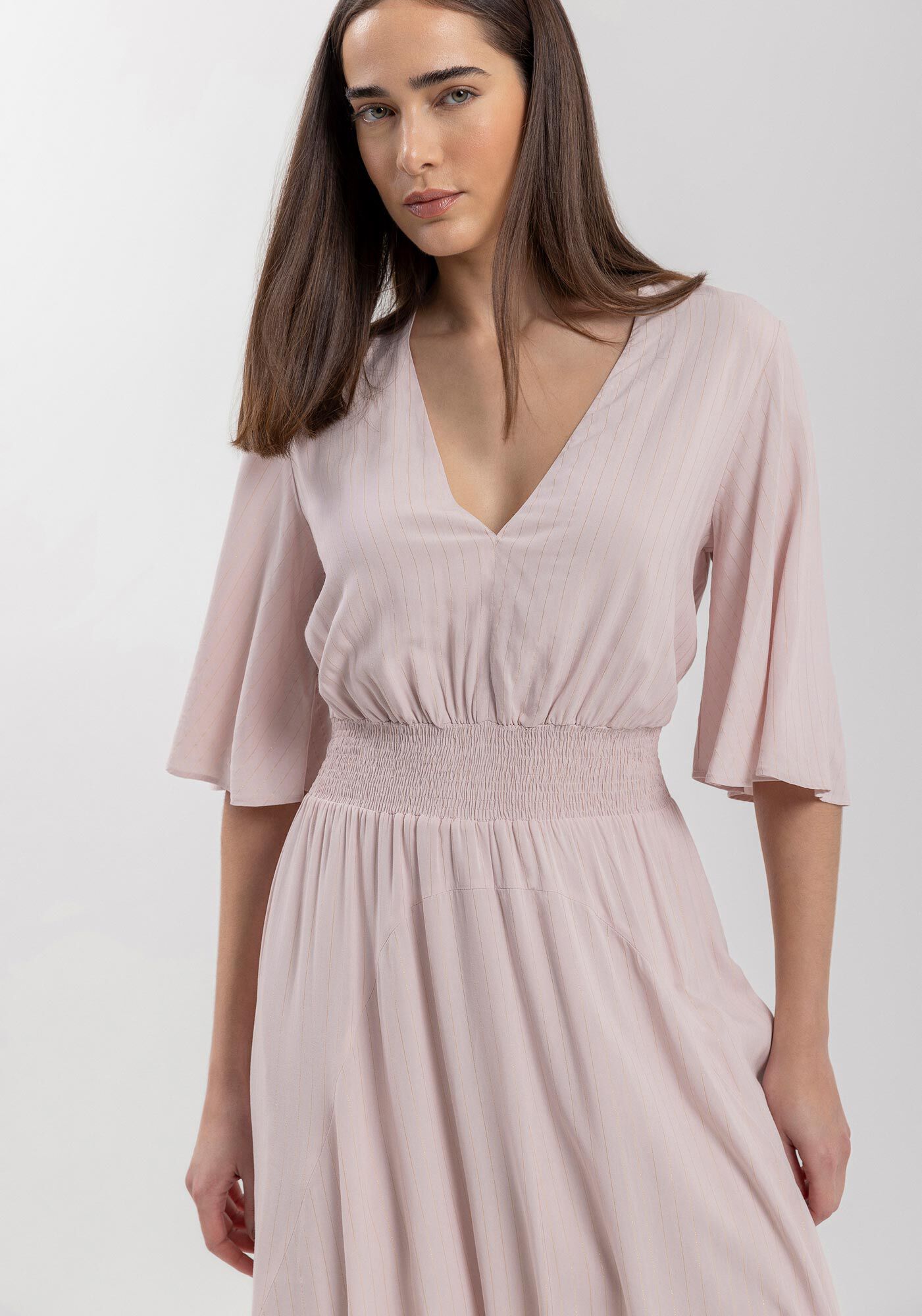 Vestido Longo Fluido Em Viscose Com Fios De Lurex, , large.