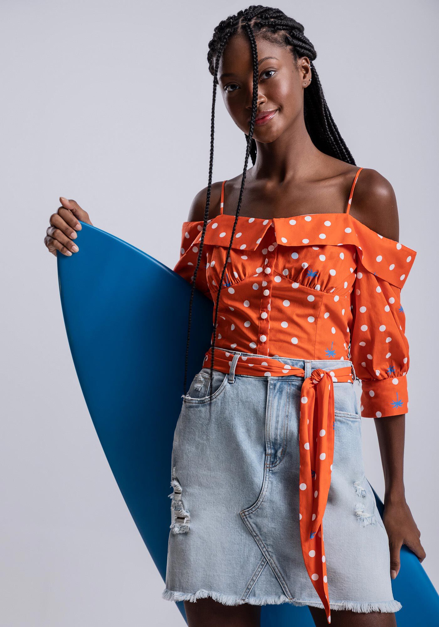Saia jeans sale estampada