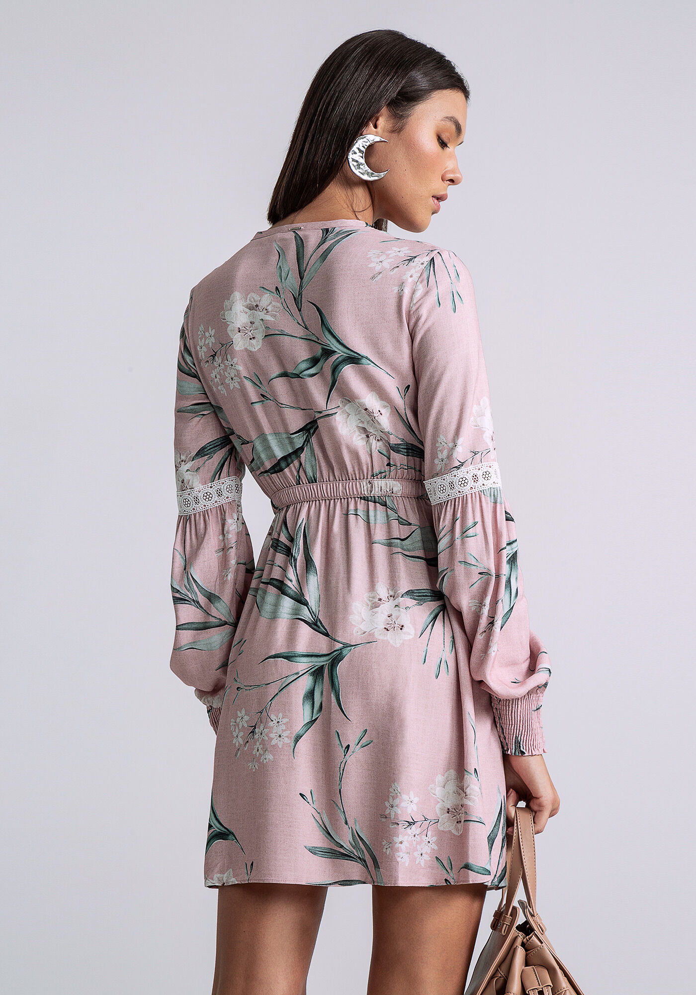 Vestido Estampado Detalhe Mangas, , large.