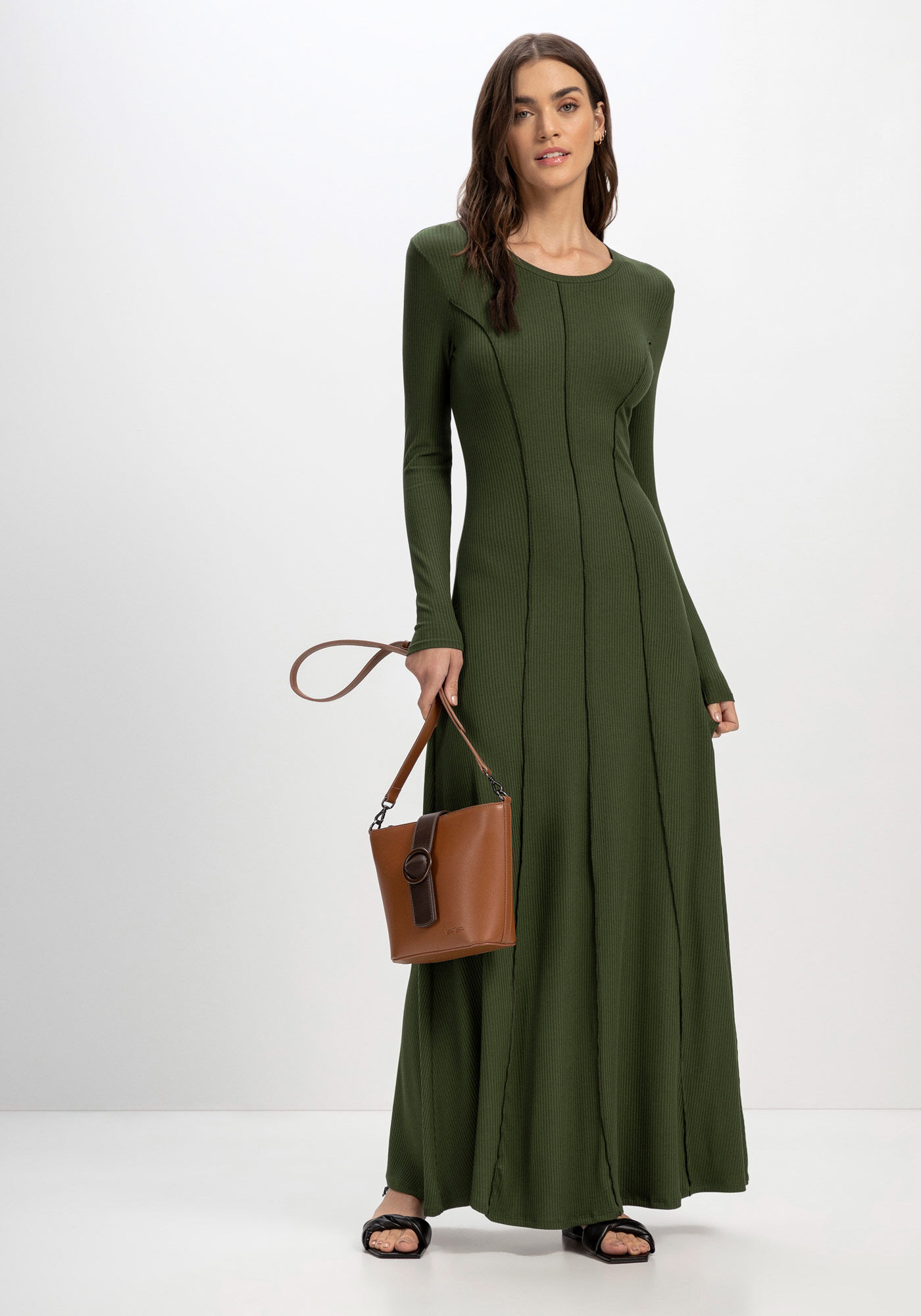 Vestido Longo Evas Canelado com Recortes Lez a Lez
