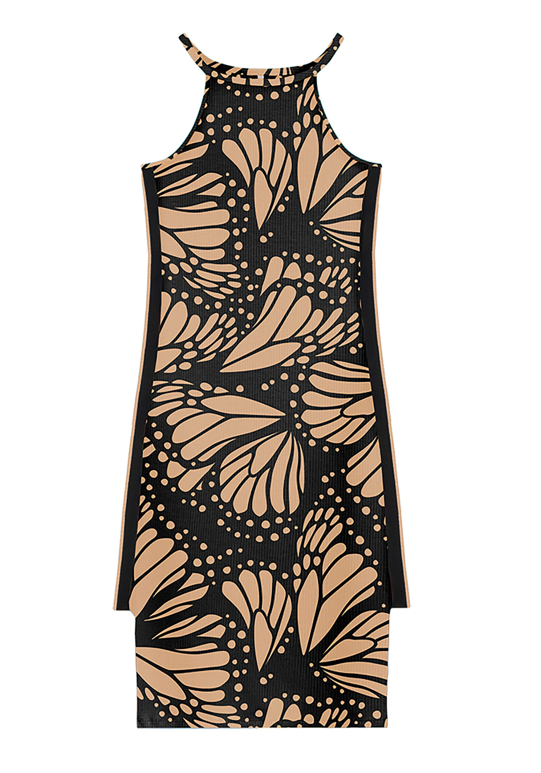 Vestido Midi Canelado Estampado com Recorte Lateral, . Vestido Midi Canelado Estampado com Recorte Lateral, , large.