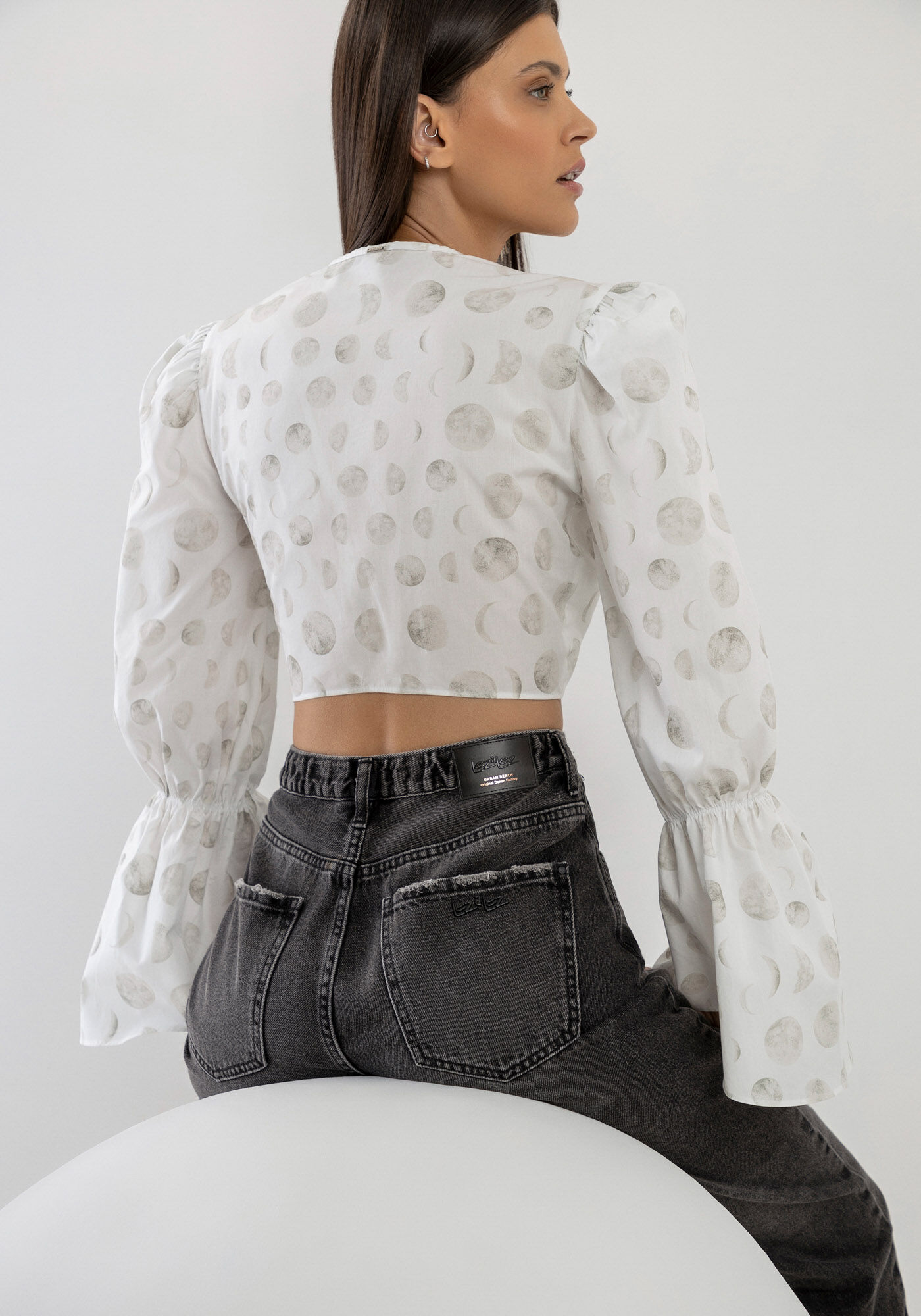 Blusa Corset Estampada com Manga Bufante, , large.