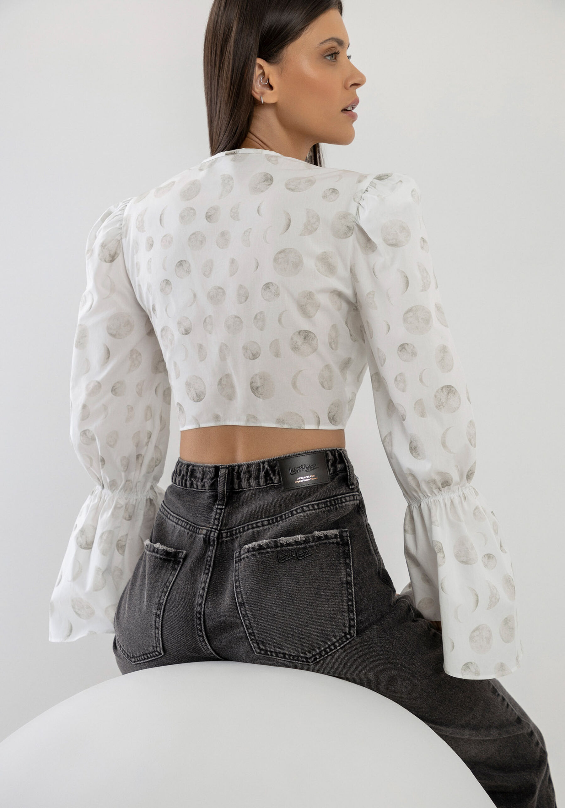 Blusa Corset Estampada com Manga Bufante, LUA. Blusa Corset Estampada com Manga Bufante, LUA, large.