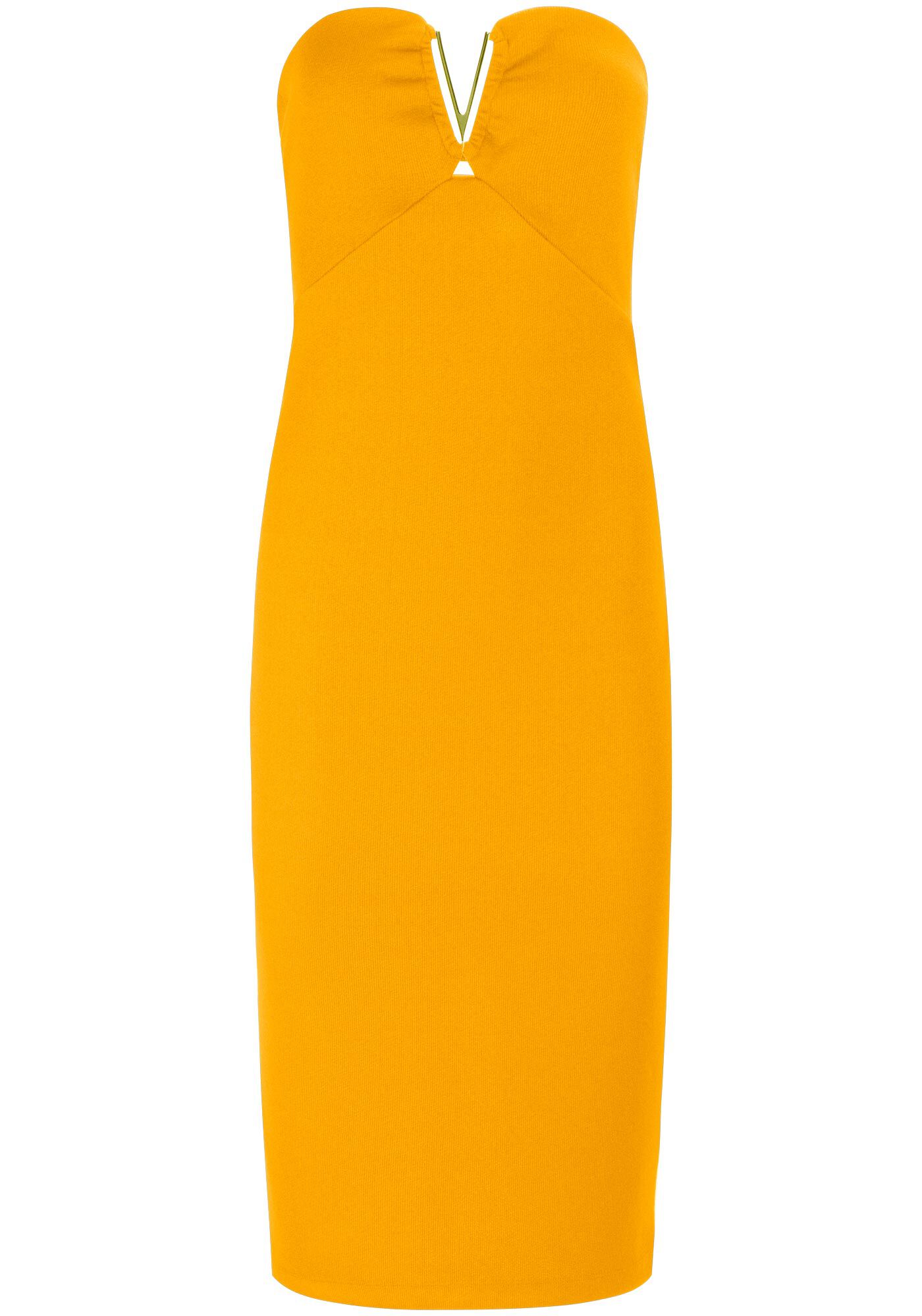 Vestido Midi Justo Tomara que Caia com Aviamento Decote, AMARELO SAVANNAH, large.