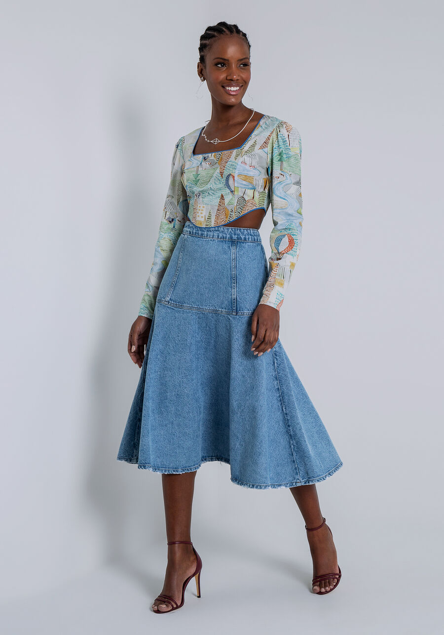 Blusa Manga Longa em Tecido com Detalhe Barra, FLUTUAR. Blusa Manga Longa em Tecido com Detalhe Barra, FLUTUAR, large.