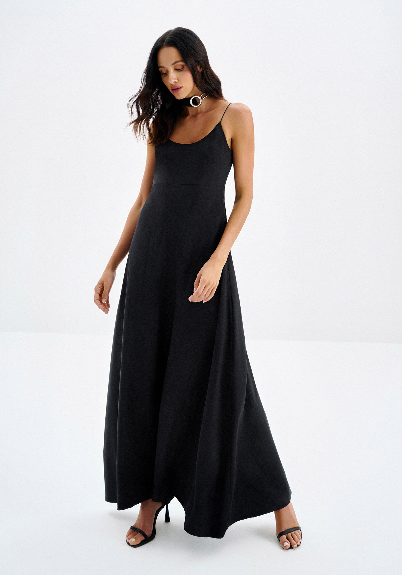 Vestido Longo com Al&ccedil;as Longo em Lyocel, , large.