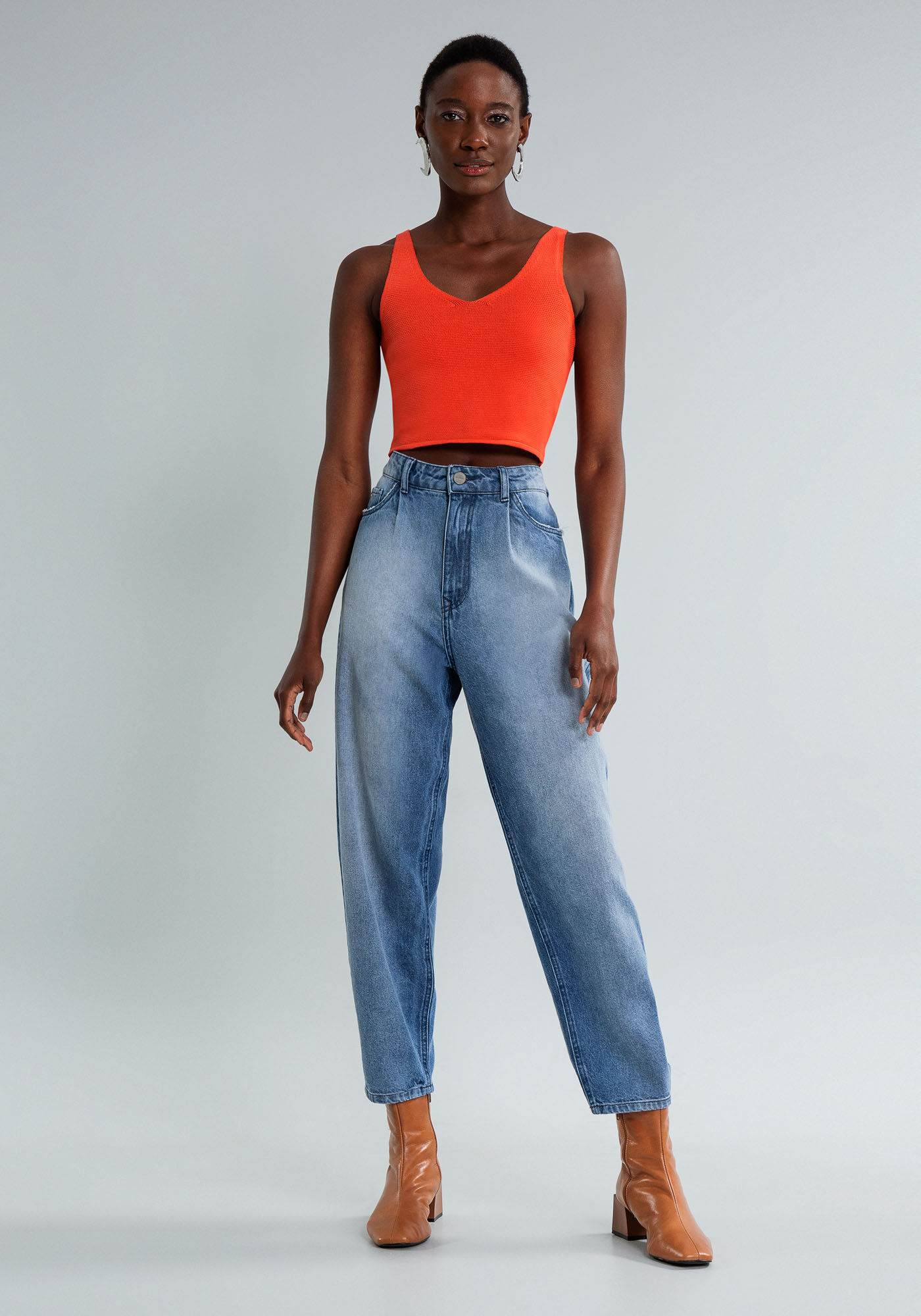 Blusa com Al&ccedil;as Decote V Tric&ocirc;, LARANJA, large.