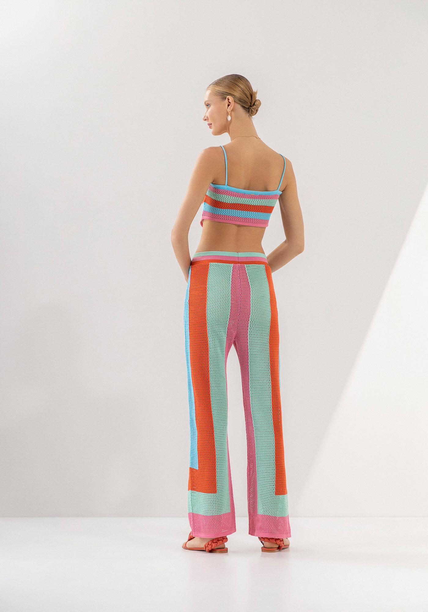 Cal&ccedil;a Reta em Tric&ocirc; Color com Cintura Alta, AZUL PRUNA, large.