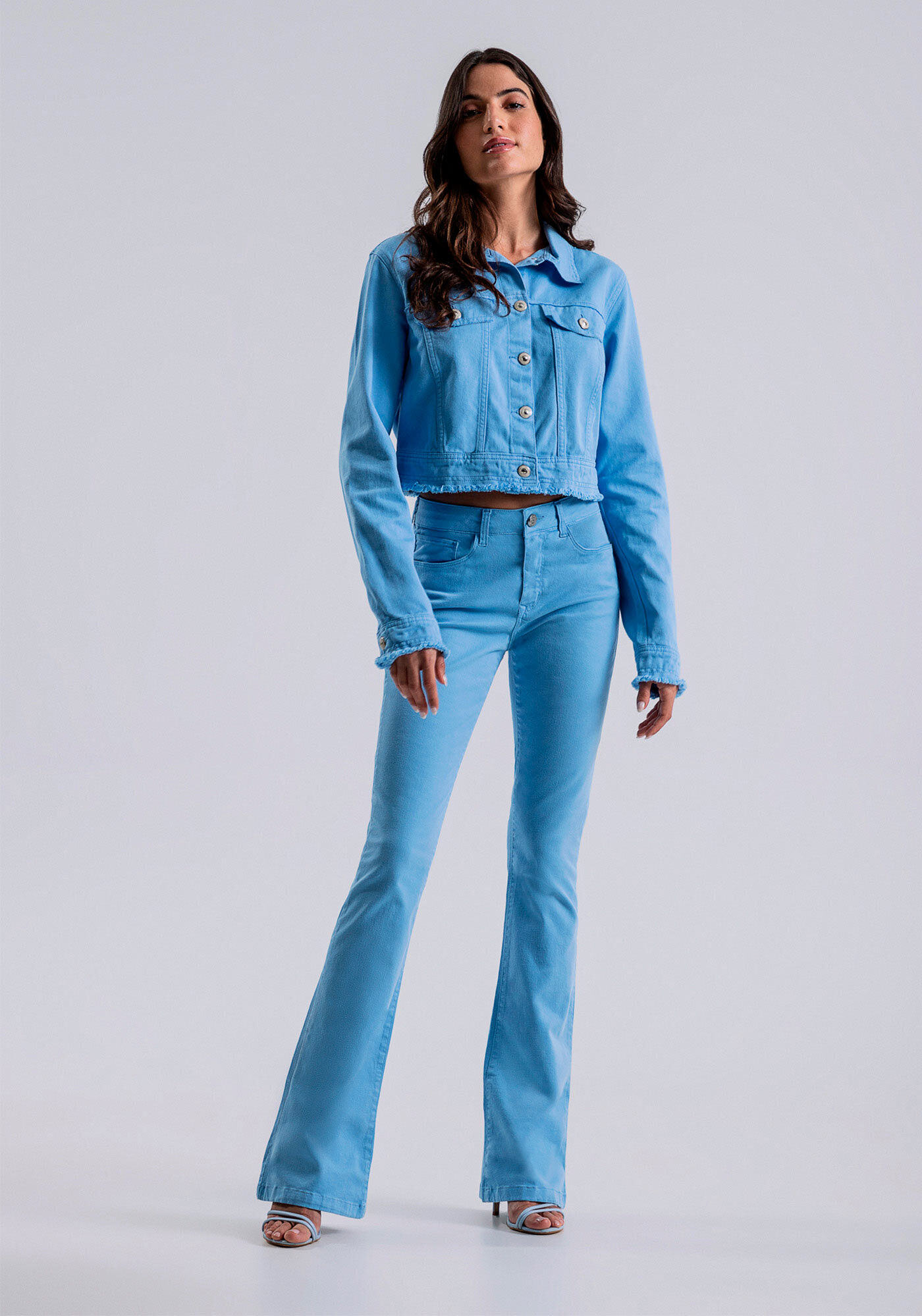 Jaqueta Sarja Cropped Color, AZUL VIOLA, large.