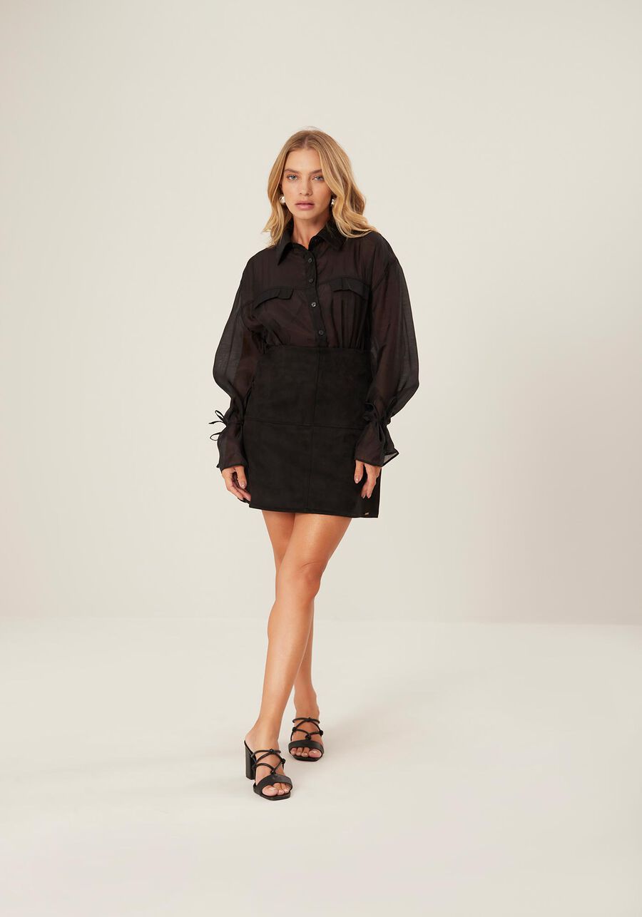 Saia Curta Com Cintura Alta Em Malha Suede, . Saia Curta Com Cintura Alta Em Malha Suede, , large.