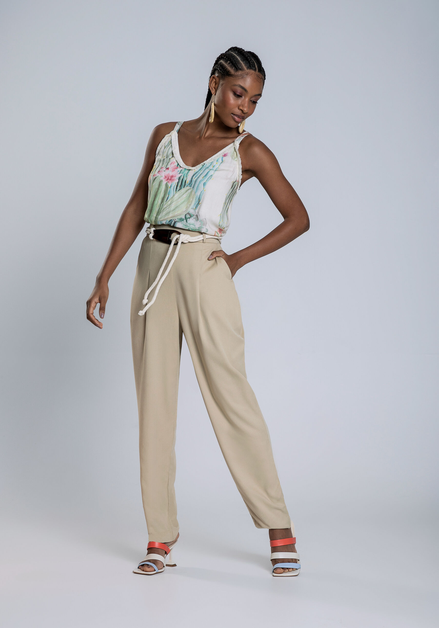 Blusa com Alças Crepe com Franjas, . Blusa com Alças Crepe com Franjas, , large.