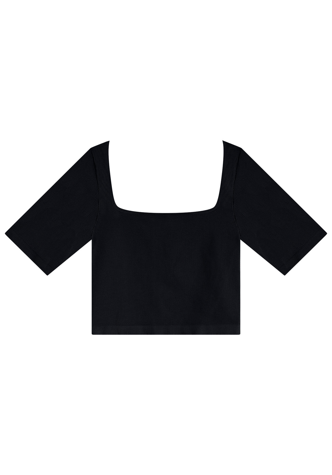 Blusa Cropped Canelada com Decote Quadrado, , large.