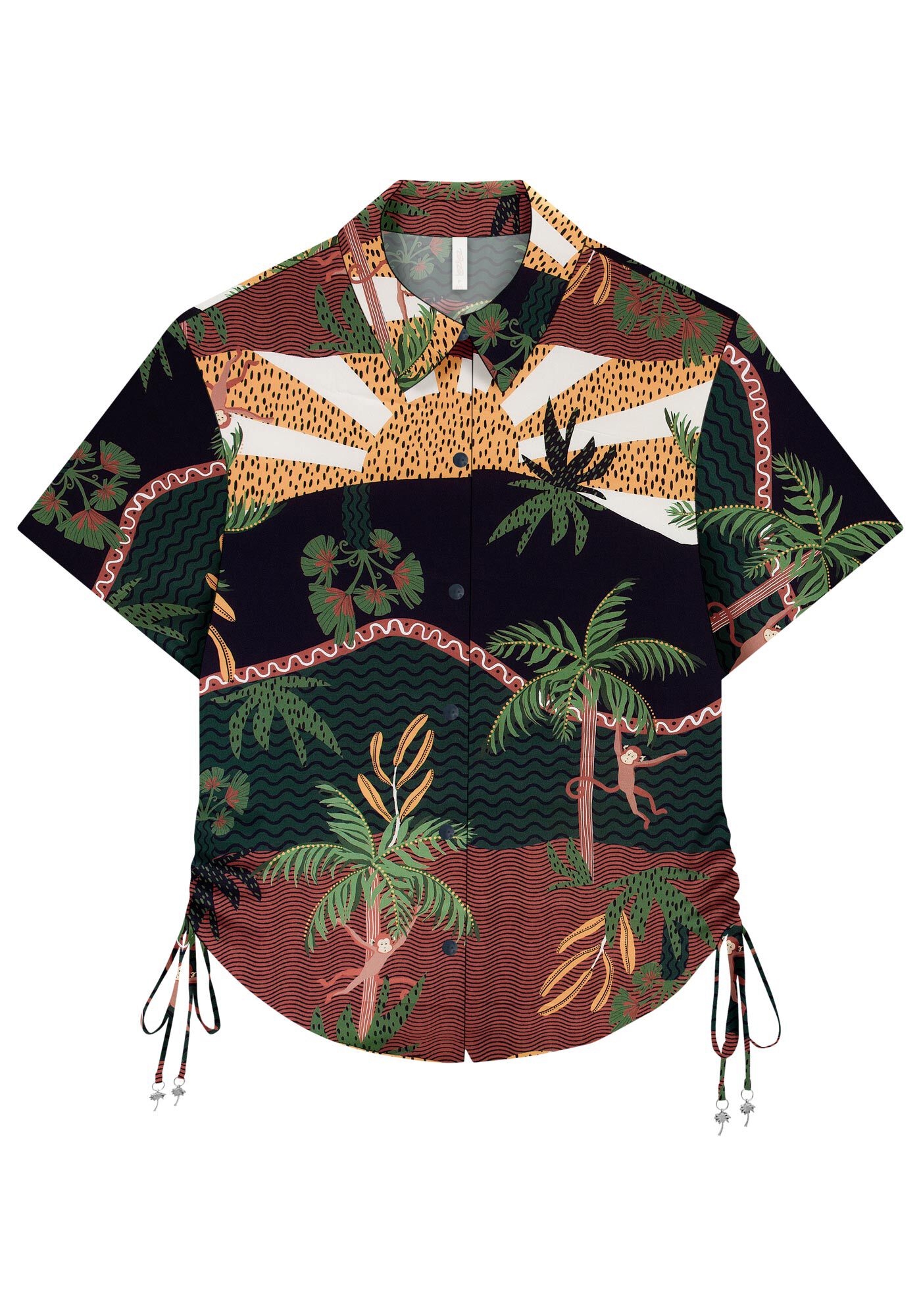 Camisa Manga Curta Viscose com Franzido, TRILHA, large.