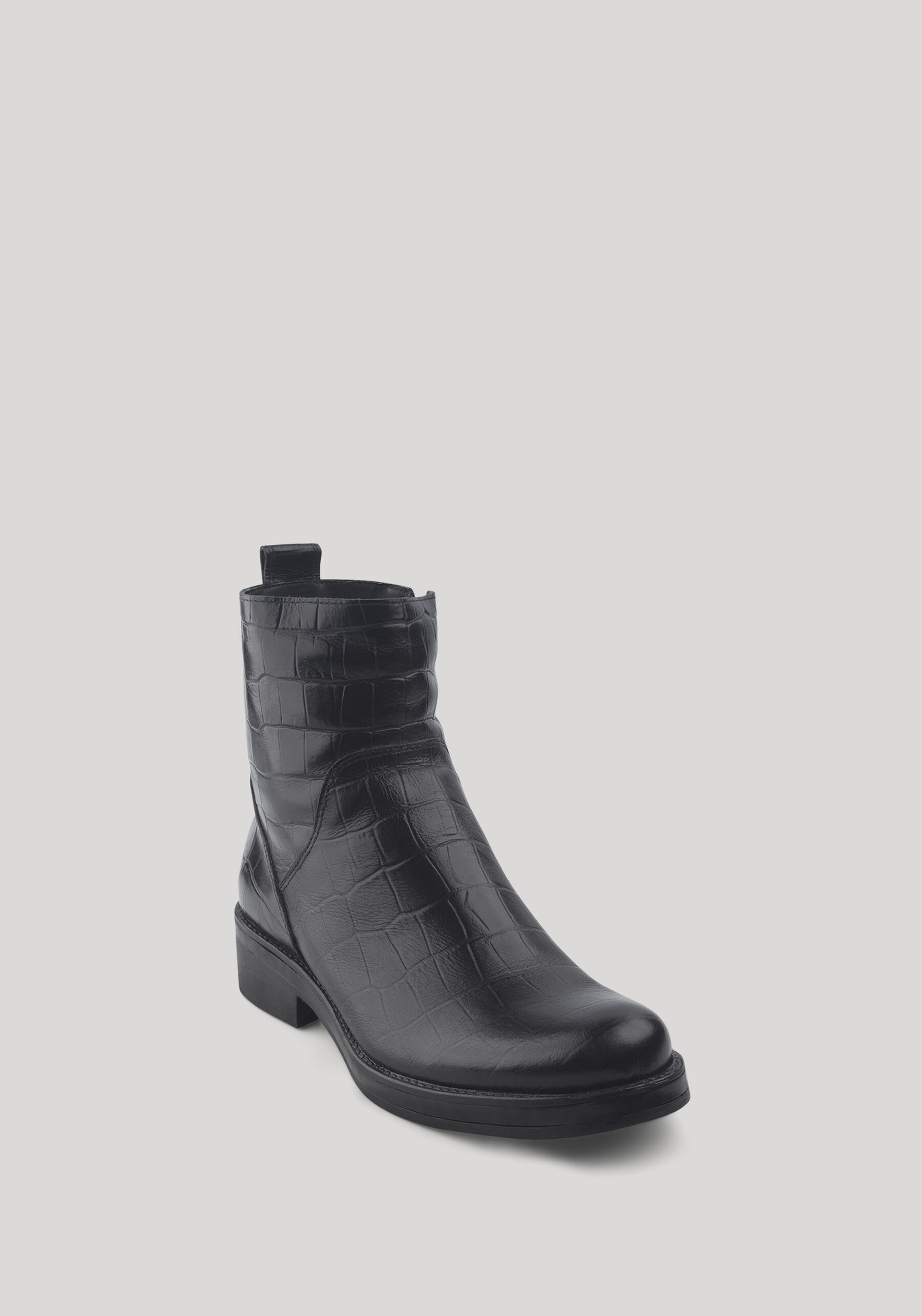 Bota Coturno De Cano Médio Em Couro Croco Com Zíper, . Bota Coturno De Cano Médio Em Couro Croco Com Zíper, , large.