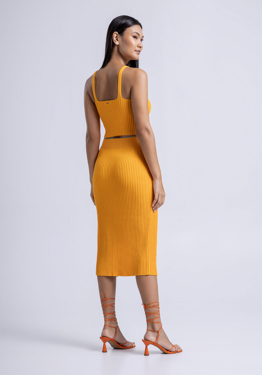 Saia Midi Cintura Média em Tricô com Fenda, . Saia Midi Cintura Média em Tricô com Fenda, , large.