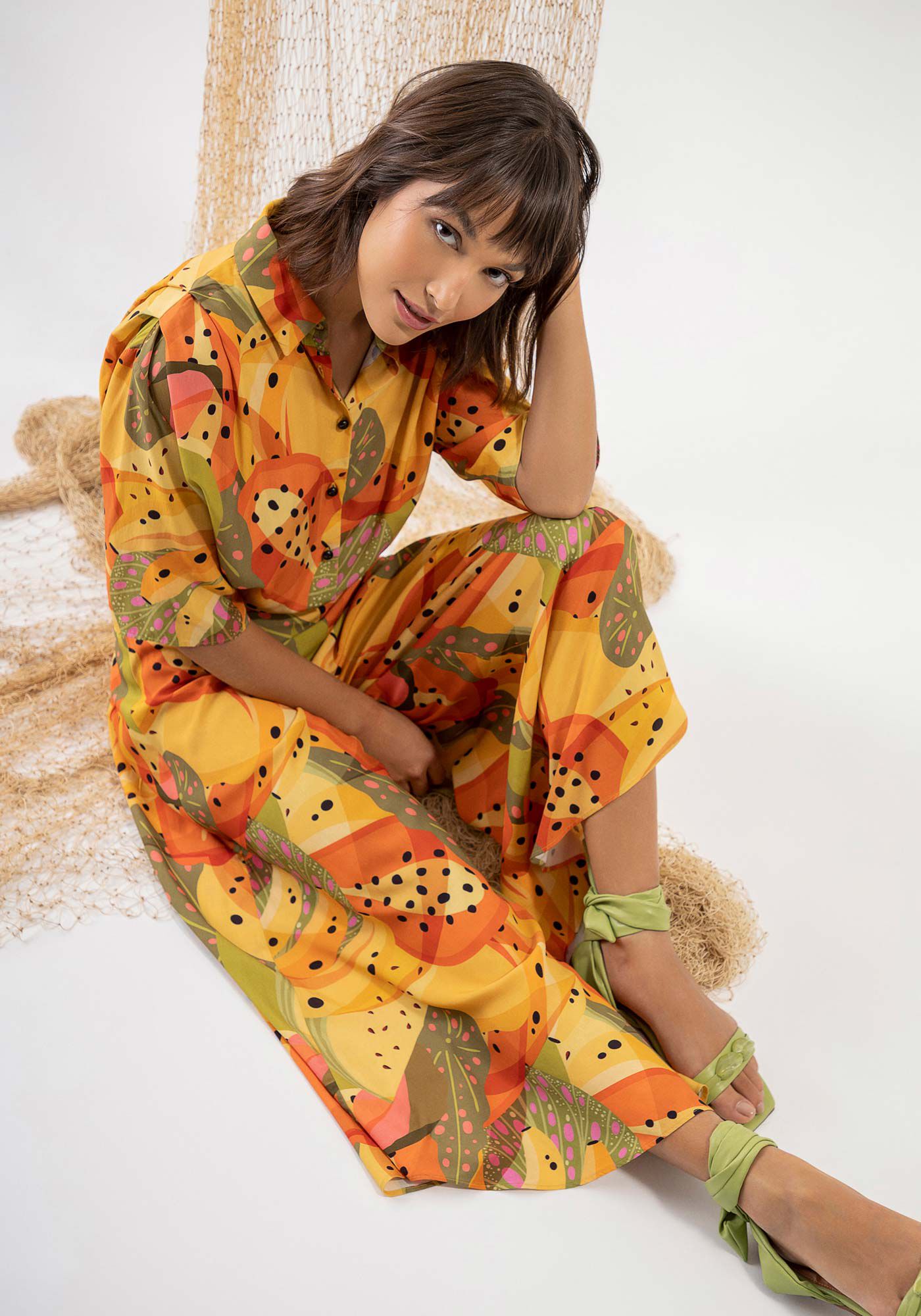 Cal&ccedil;a Pantacourt em Viscose Estampada, , large.