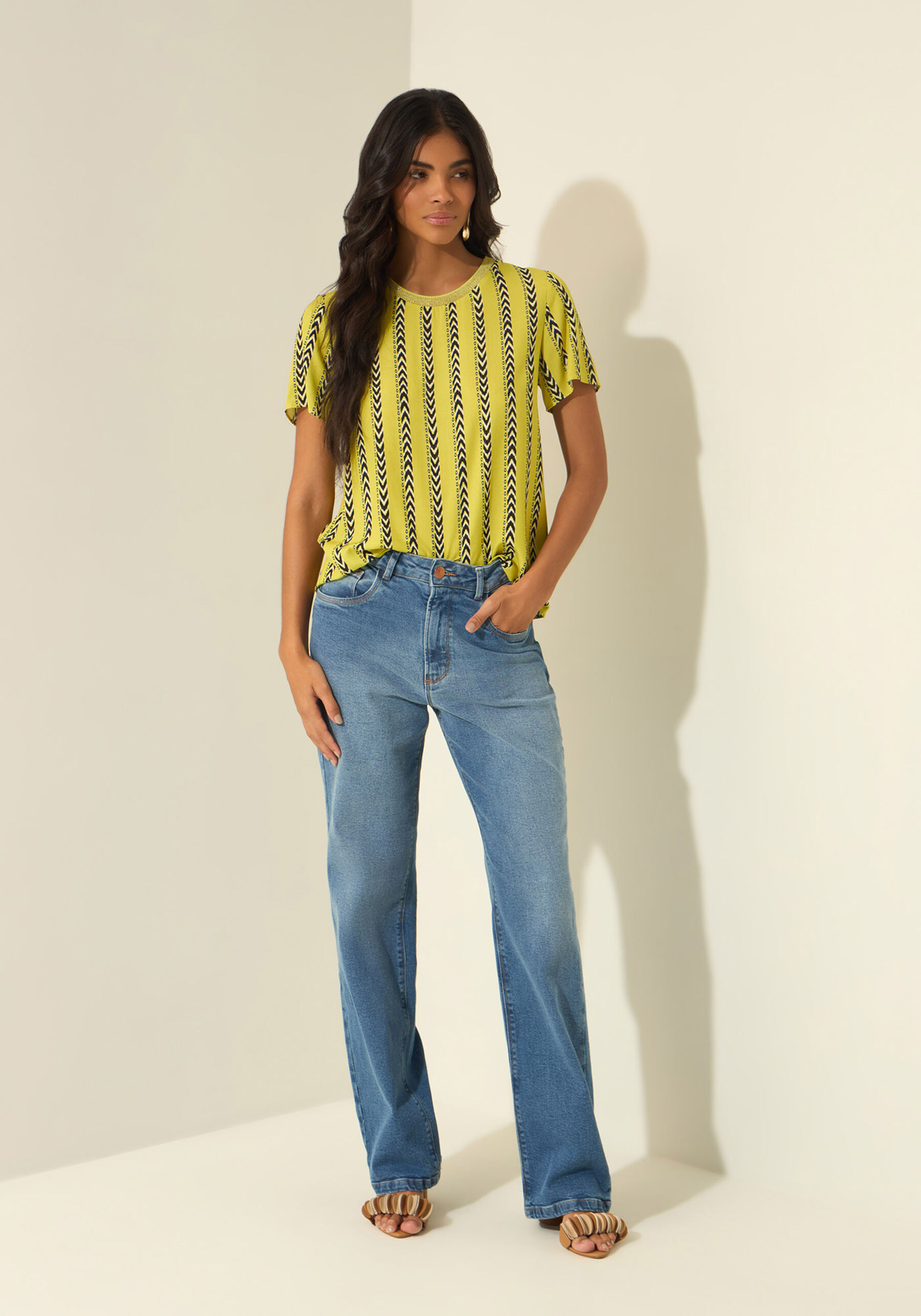 Blusa De Mangas Curtas Estampada Em Viscose Responsável, VIELAS VERDE. Blusa De Mangas Curtas Estampada Em Viscose Responsável, VIELAS VERDE, large.