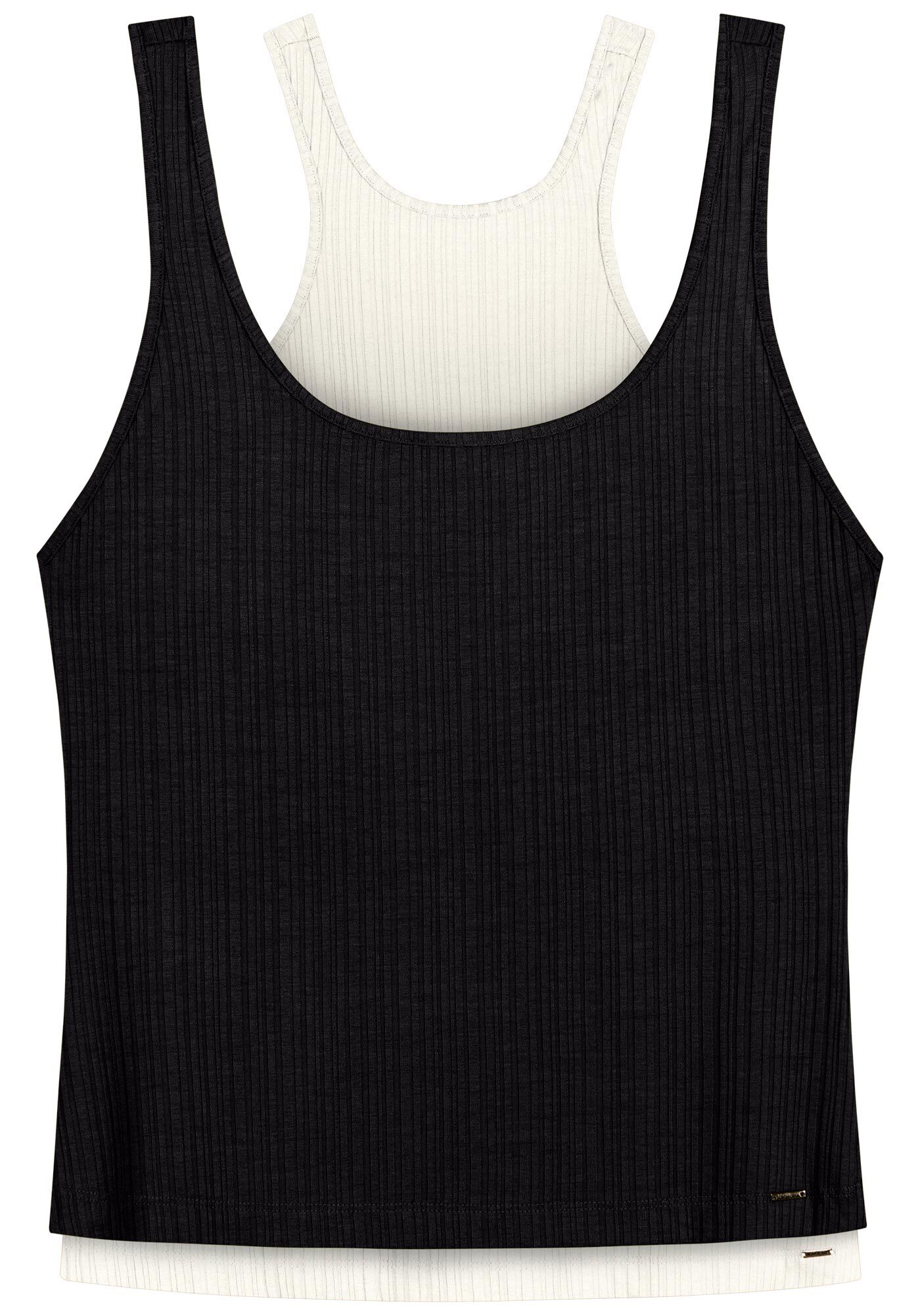 Blusa De Al&ccedil;as Em Malha Canelada Com Sobreposi&ccedil;&atilde;o, , large.