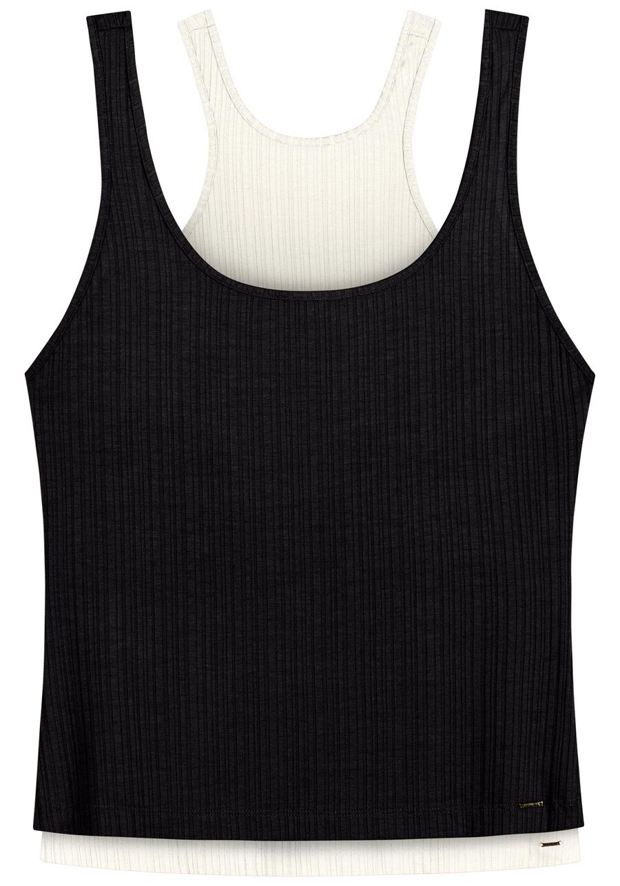 Blusa De Alças Em Malha Canelada Com Sobreposição, . Blusa De Alças Em Malha Canelada Com Sobreposição, , large.