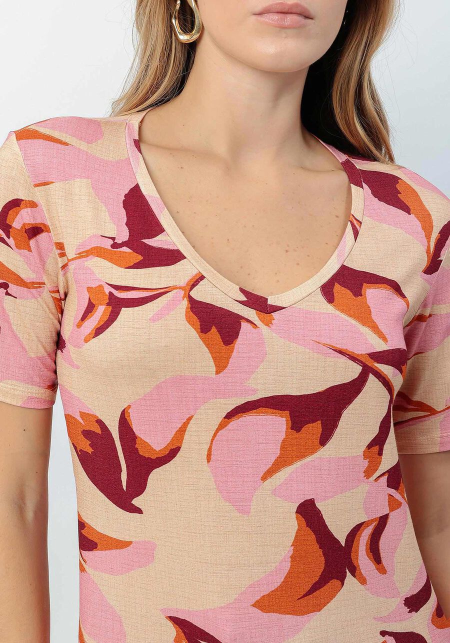 Blusa Estampada em Malha Viscose com Decote V, . Blusa Estampada em Malha Viscose com Decote V, , large.