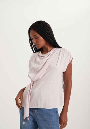Blusa De Mangas Curtas Em Viscose Com Fios De Lurex, ROSA SIRTAKI. Blusa De Mangas Curtas Em Viscose Com Fios De Lurex, ROSA SIRTAKI, large.