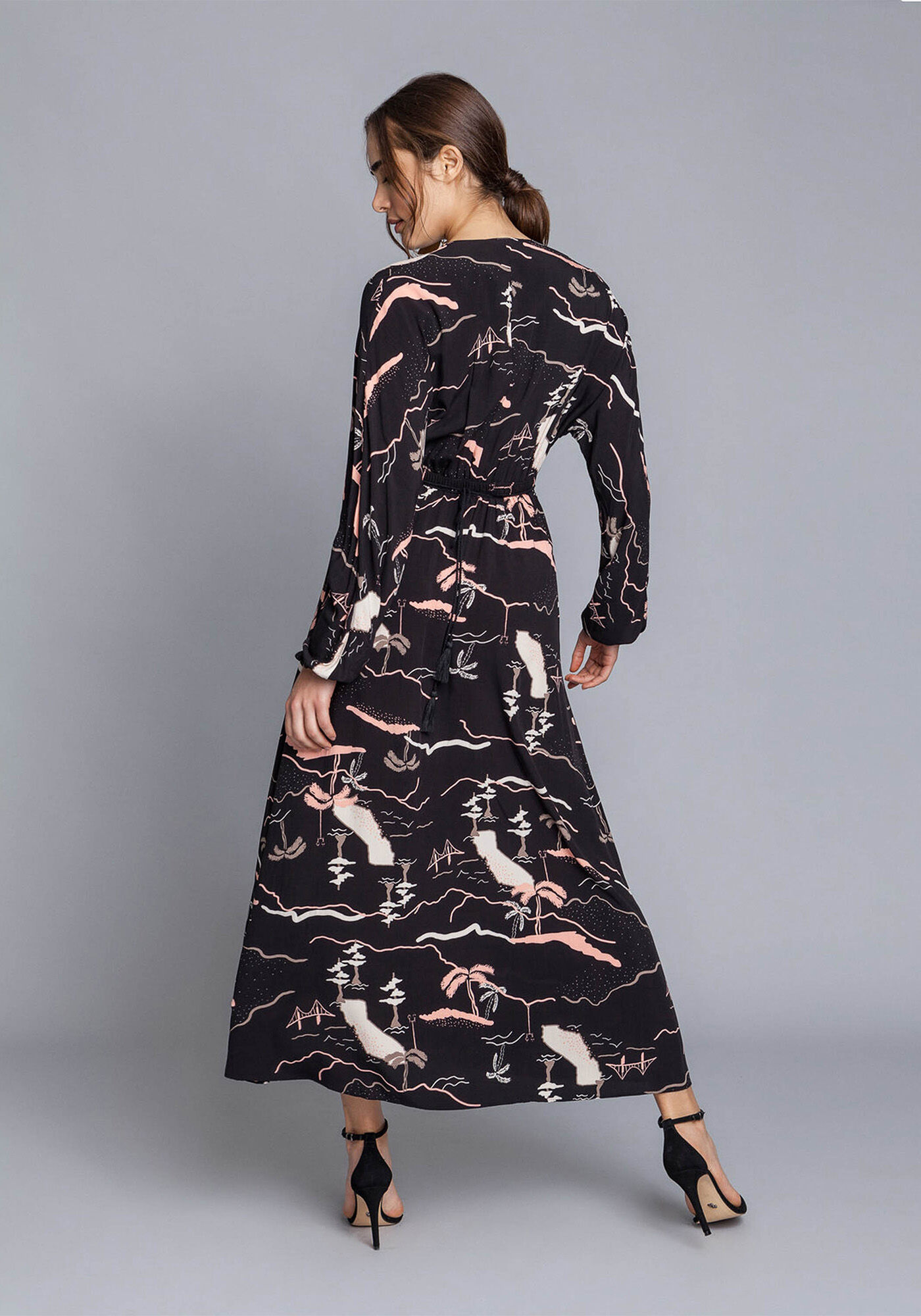 Vestido Manga Longa M&iacute;di Cinto, , large.