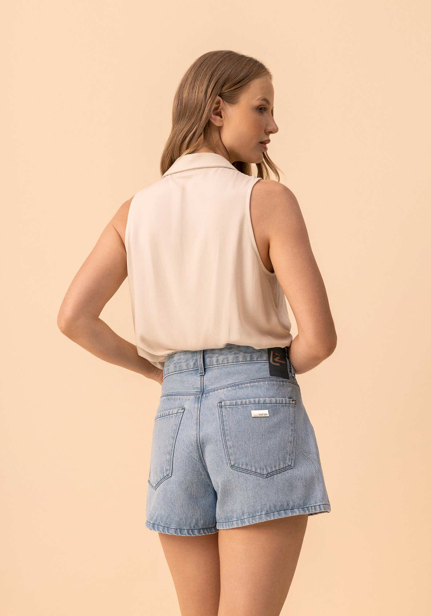 Shorts Jeans De Cintura M&eacute;dia Com Bordados, JEANS, large.