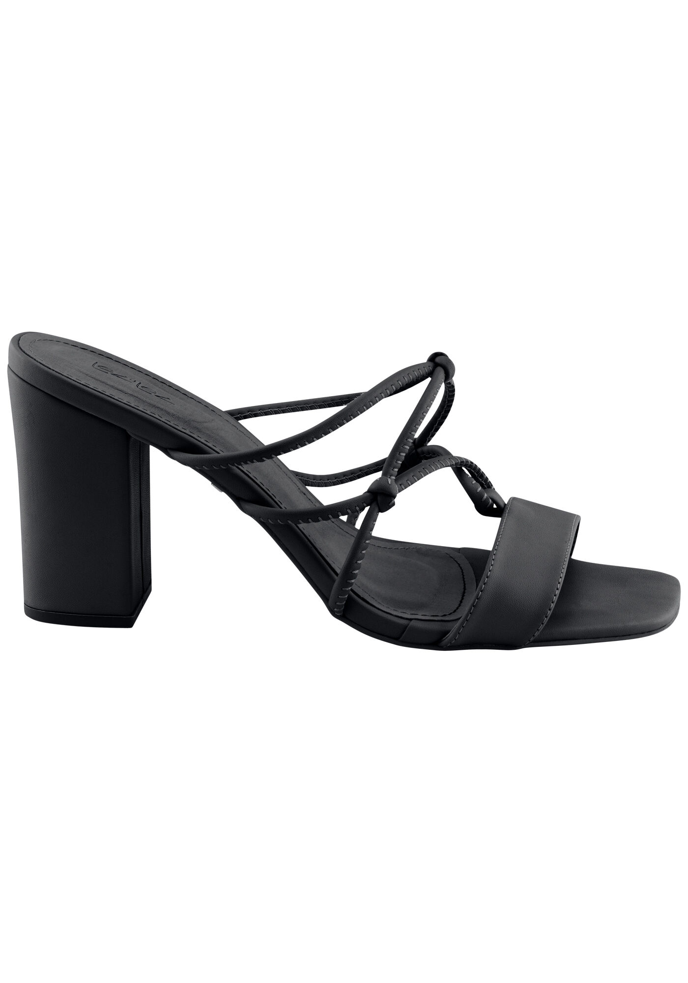 Sand&aacute;lia Mule Salto M&eacute;dio Bloco com Tiras, PRETO, large.
