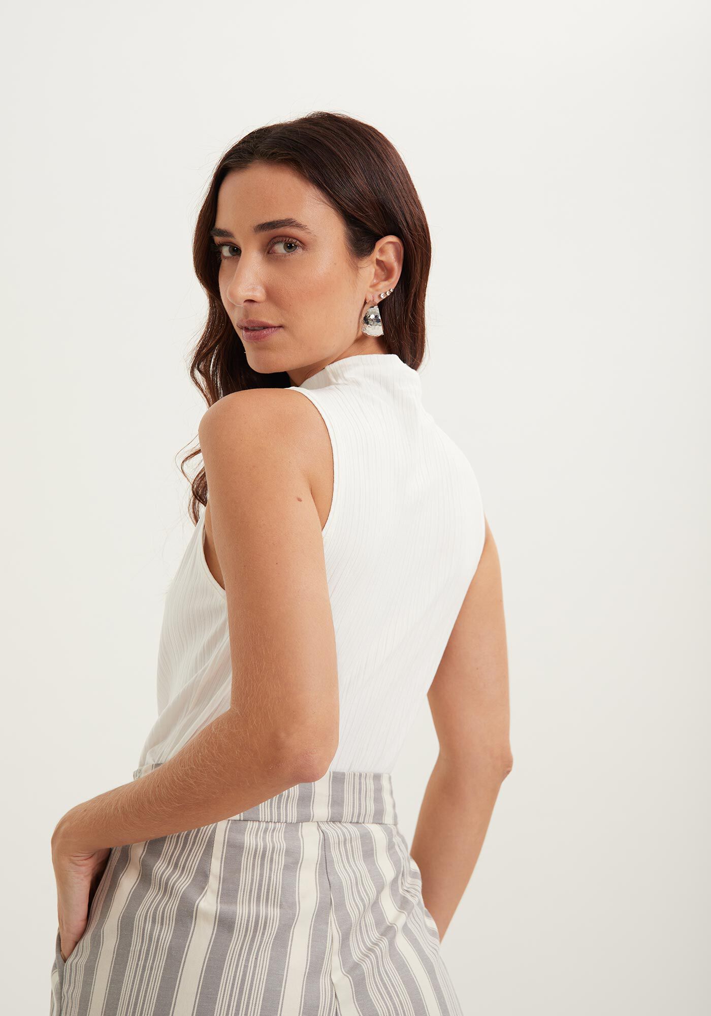 Blusa B&aacute;sica Em Malha Canelada Com Gola, , large.