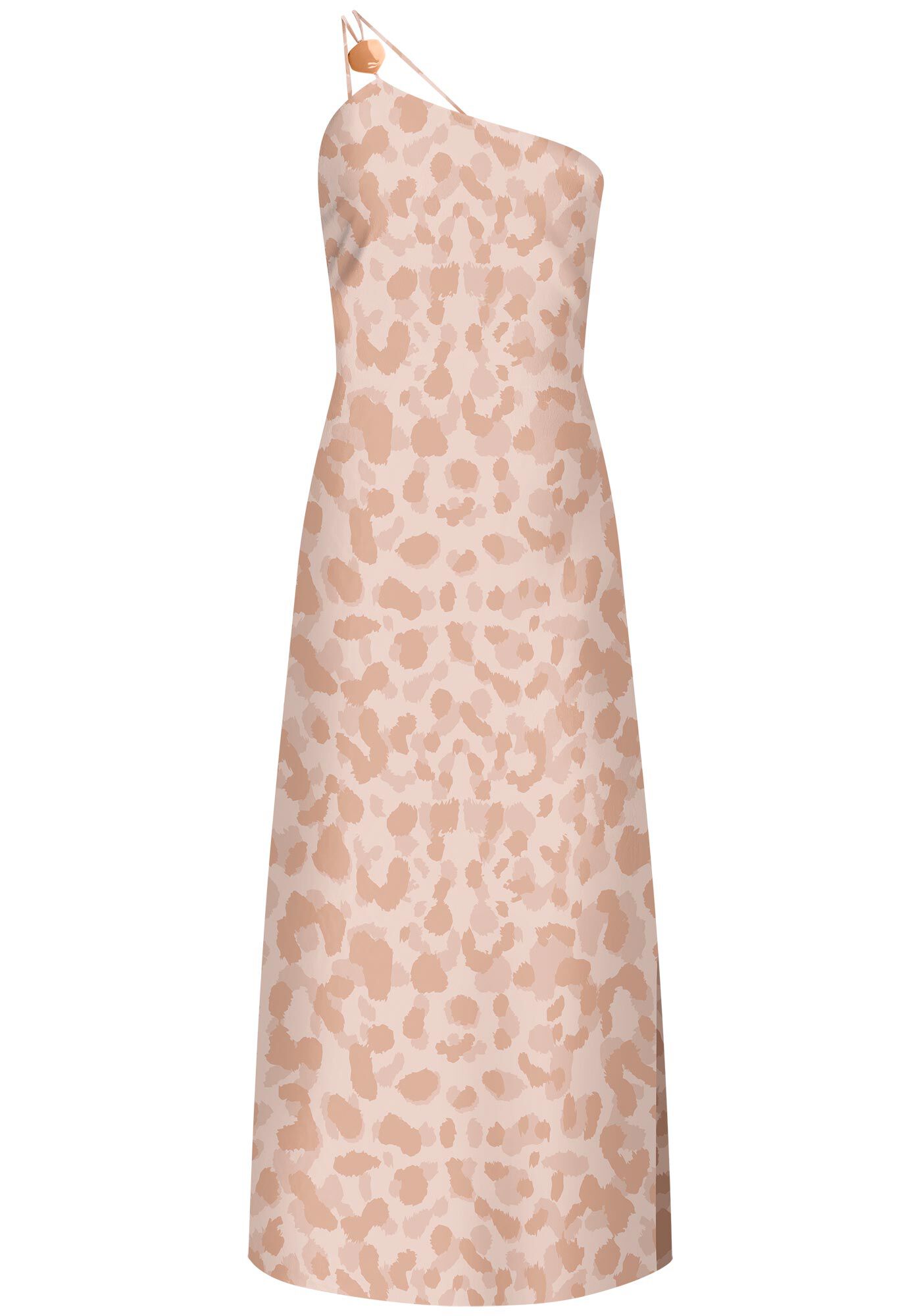 Vestido Midi Estampado em Linho com Um Ombro S&oacute;, , large.