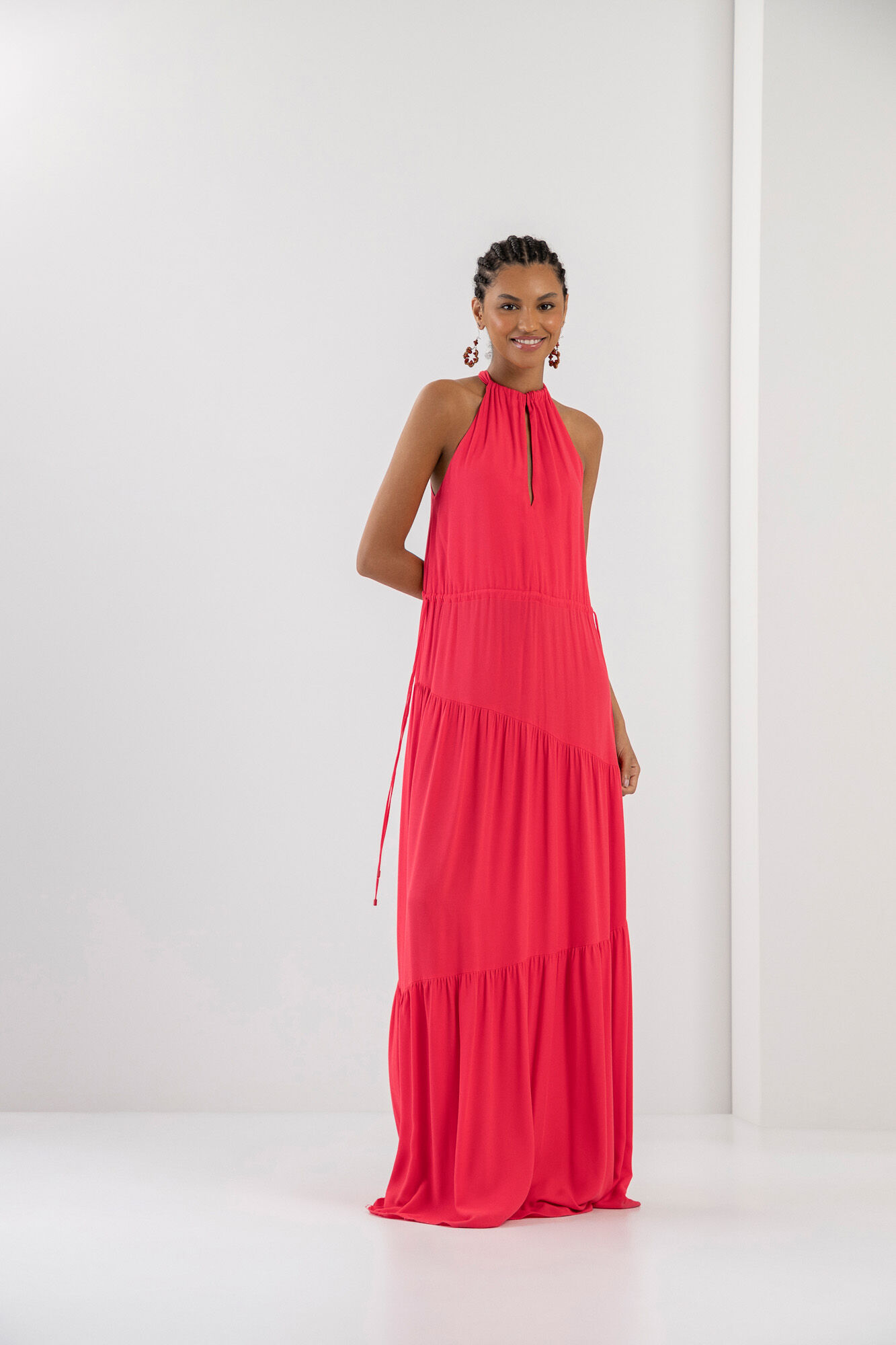 Vestido franzido longo new arrivals