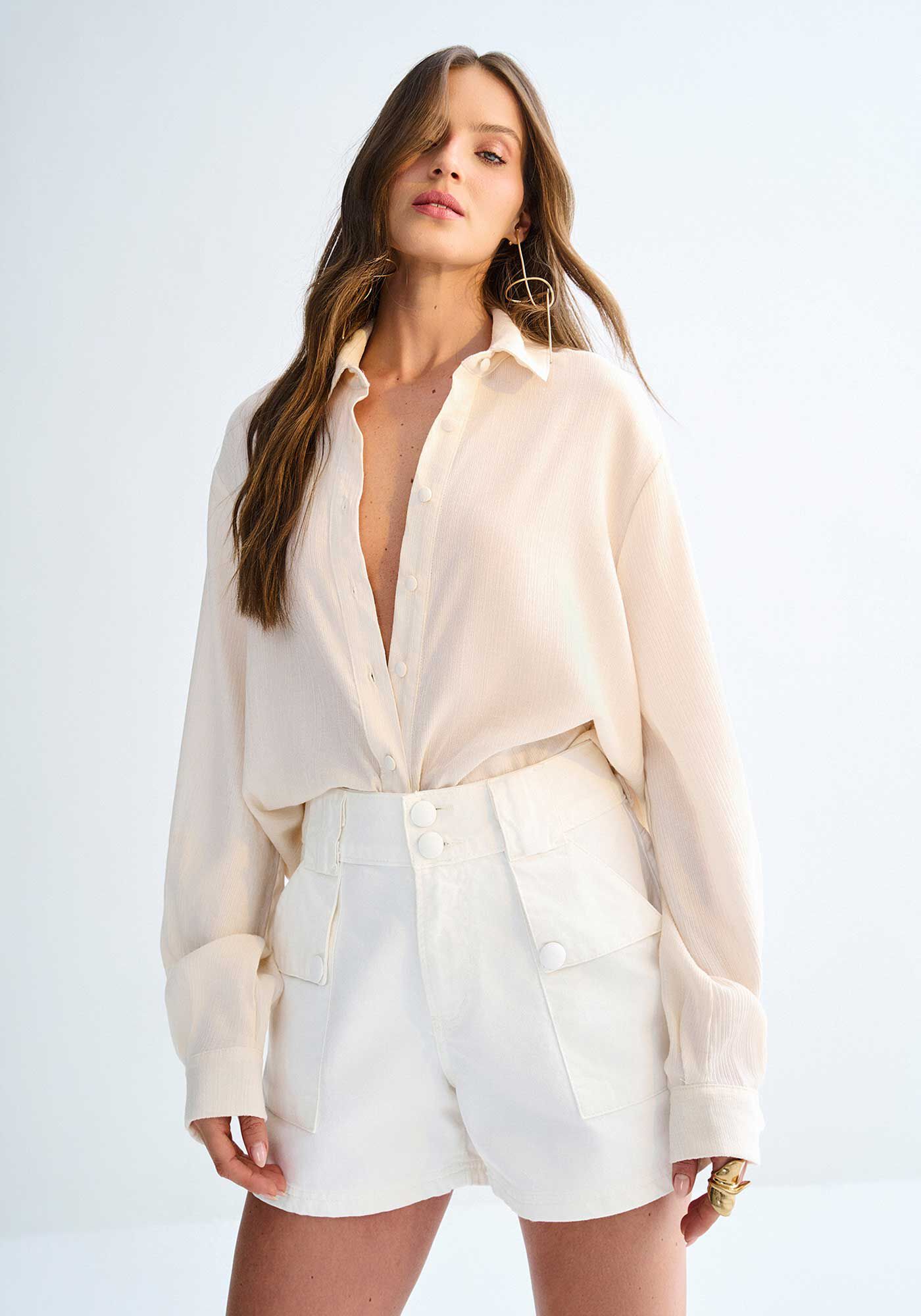 Camisa Manga Longa Alfaiataria em Viscose Texturizada, , large.