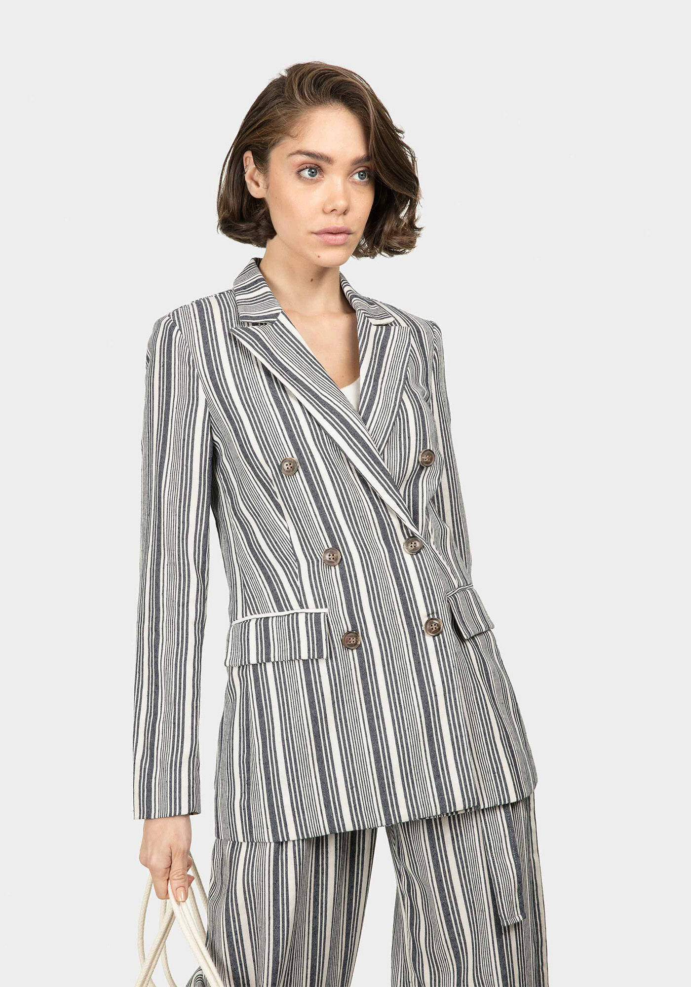 Blazer Listrado Bot&otilde;es, , large.