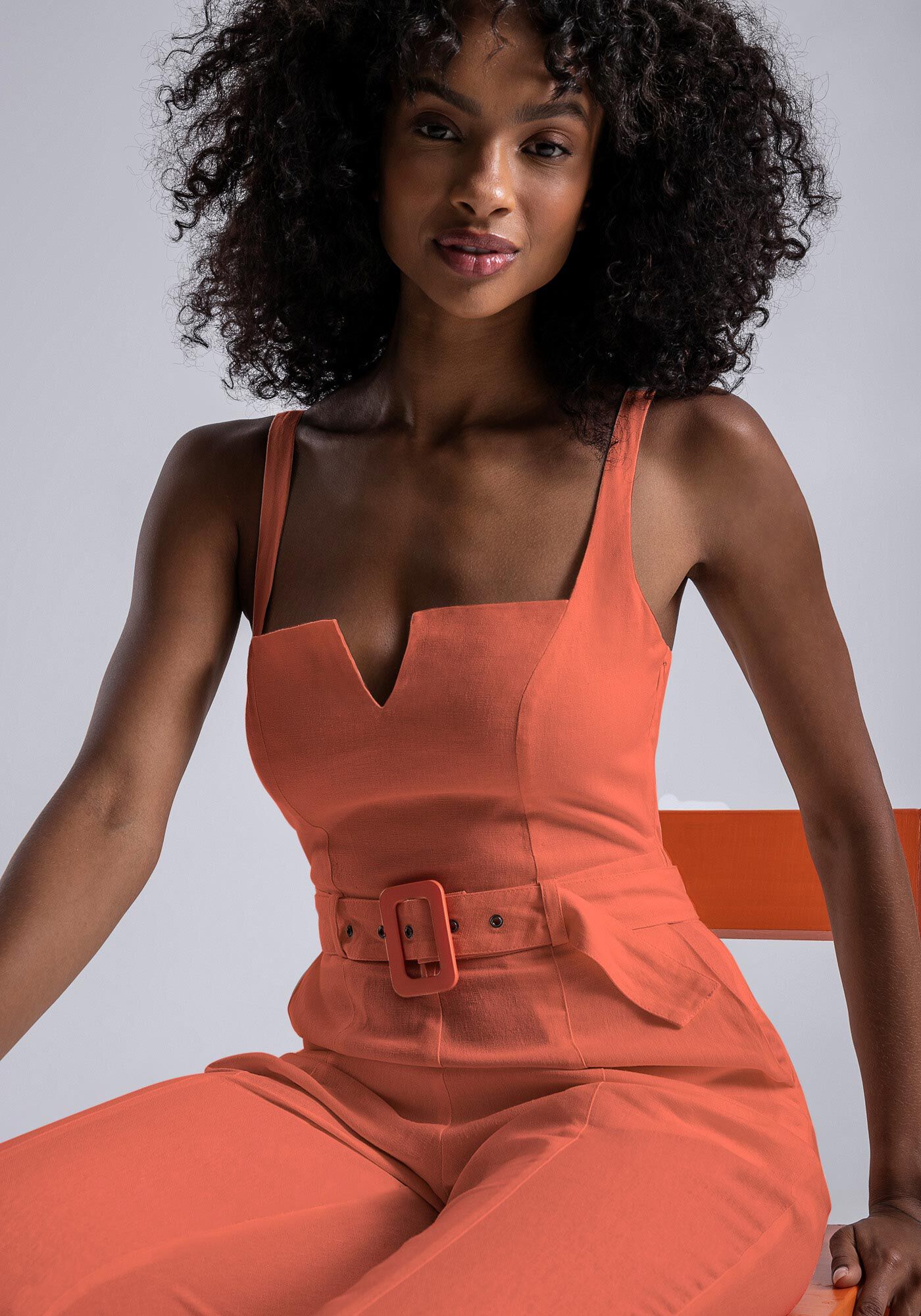 Macac&atilde;o Longo com Decote Reto e Cinto, , large.