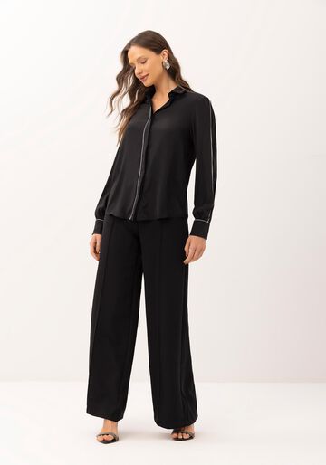 Camisa Manga Bufante com Filete, PRETO REATIVO. Camisa Manga Bufante com Filete, PRETO REATIVO, large.