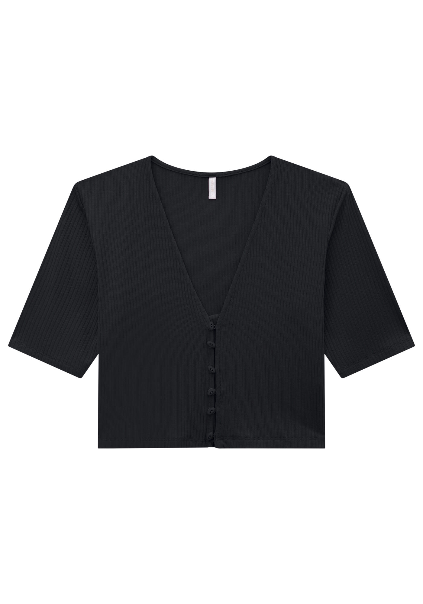 Blusa Cropped Canelada com Bot&otilde;es, , large.