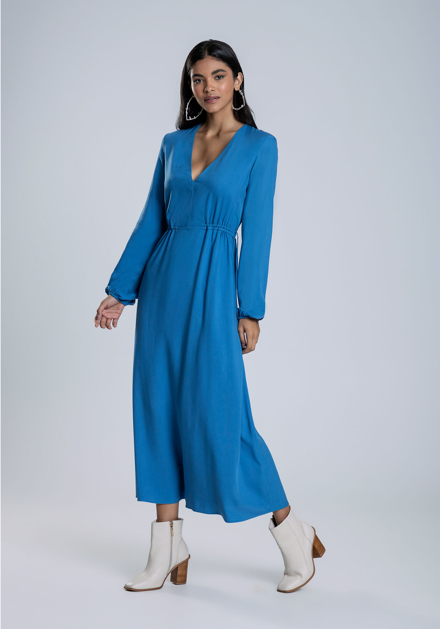 Vestido Midi Manga Longa com Amarra&ccedil;&atilde;o, , large.