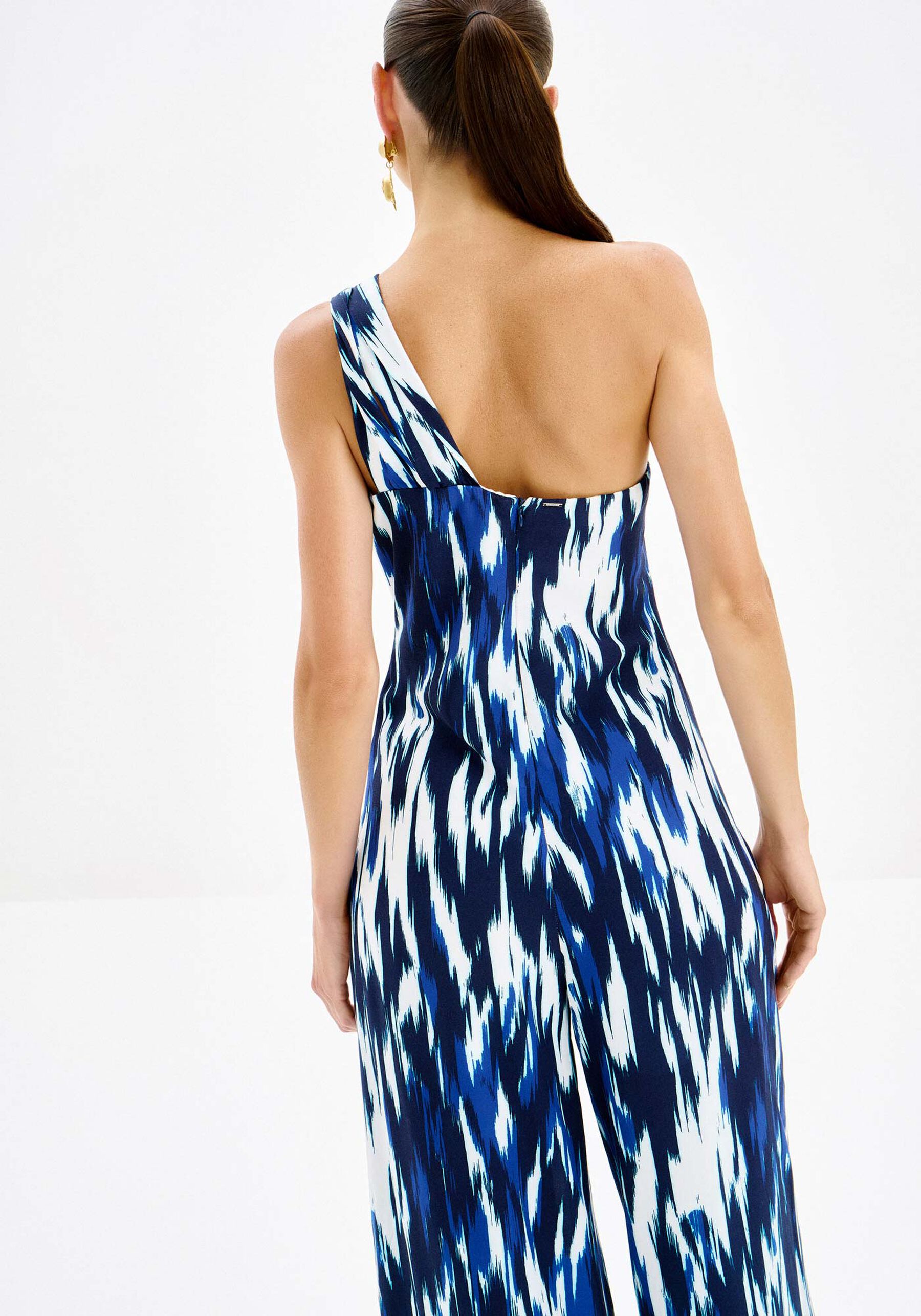 Macacão Longo Estampado Um Ombro Só, MOTION. Macacão Longo Estampado Um Ombro Só, MOTION, large.