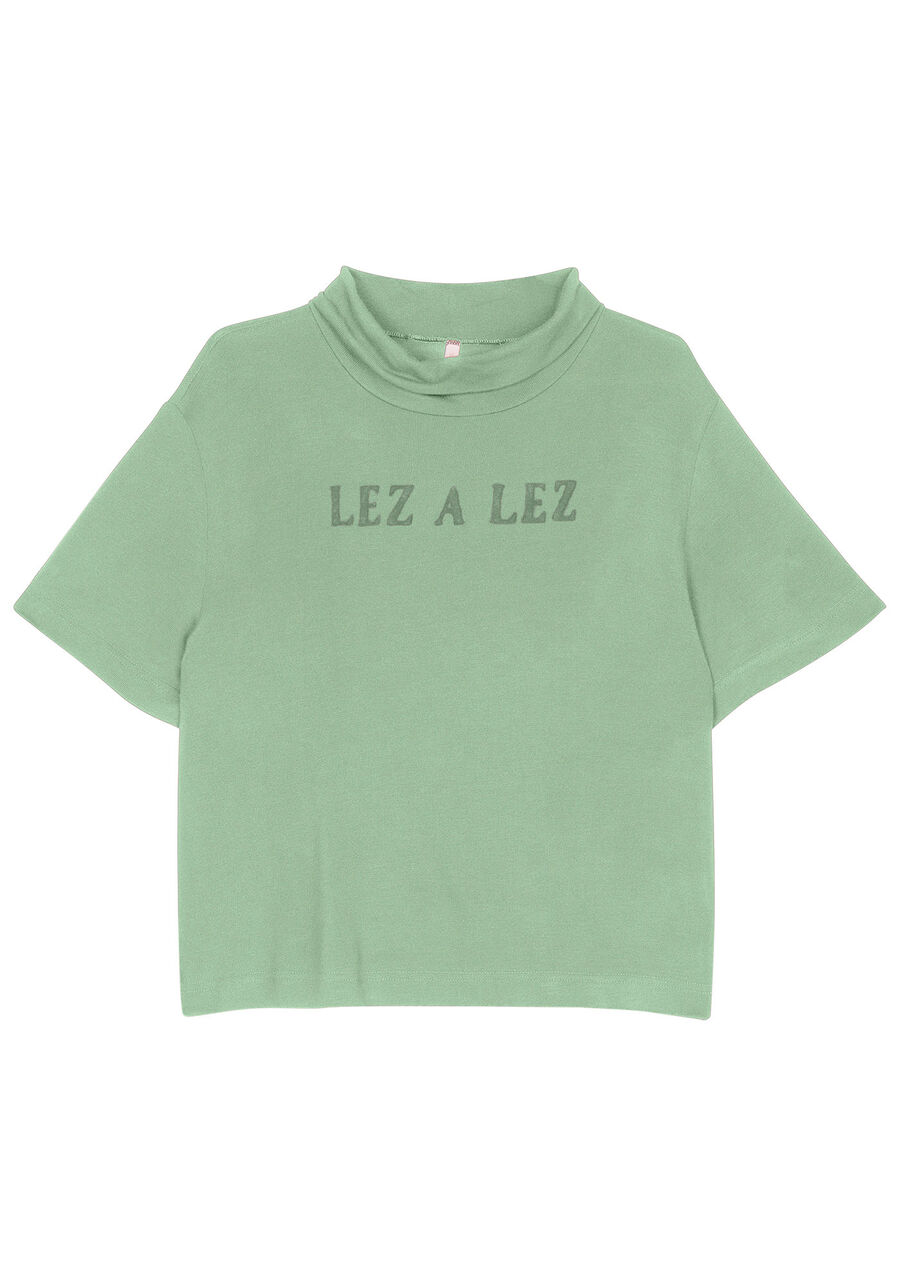 T-shirt em Malha Leve com Gola Alta, VERDE GEMSTONE. T-shirt em Malha Leve com Gola Alta, VERDE GEMSTONE, large.