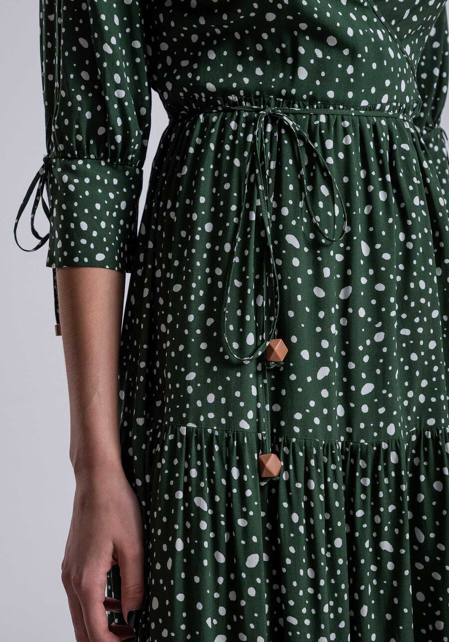 Vestido Midi Manga 3/4 em Viscose Transpassado, . Vestido Midi Manga 3/4 em Viscose Transpassado, , large.