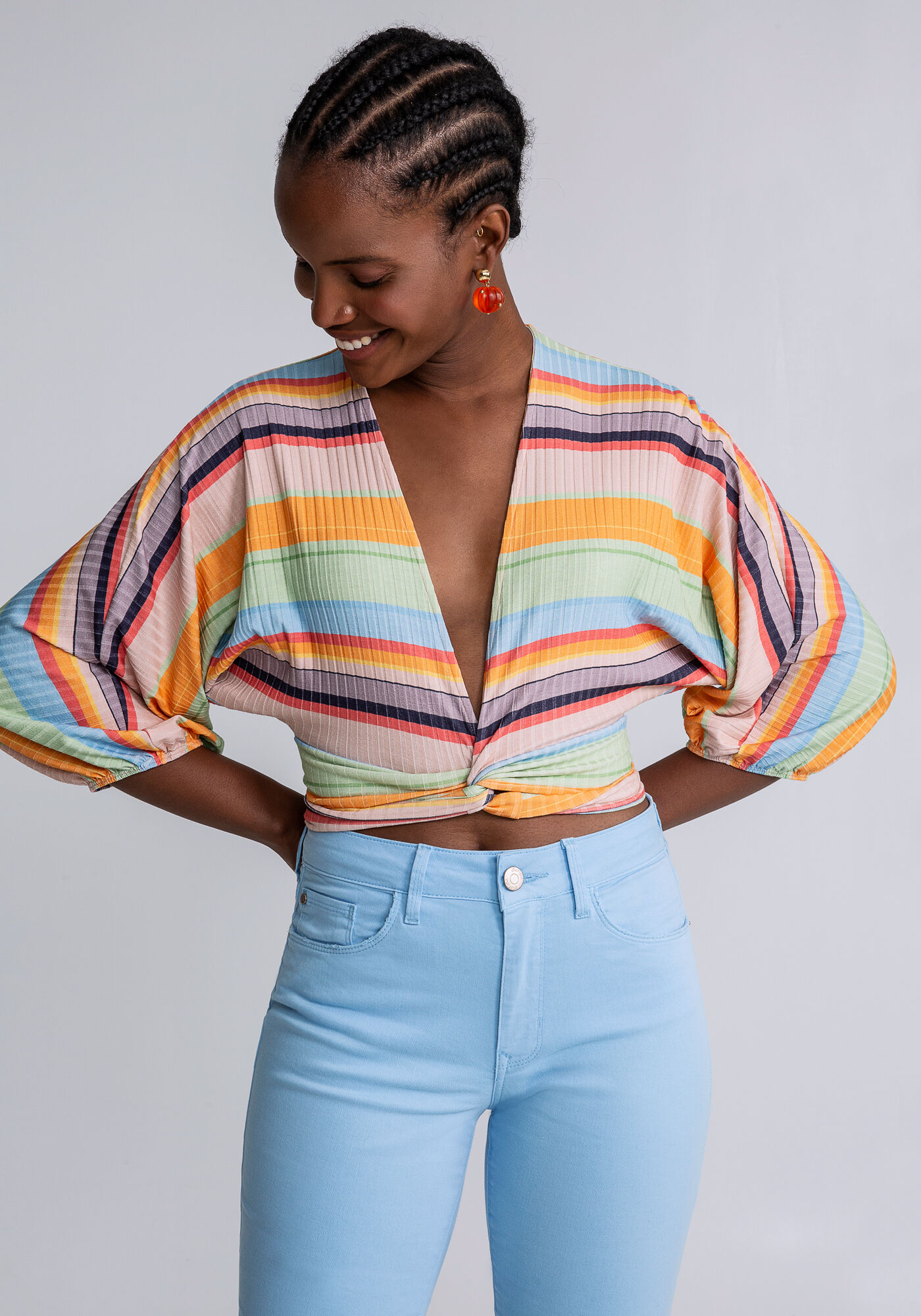 Blusa Cropped Manga 3/4 Transpassada, , large.