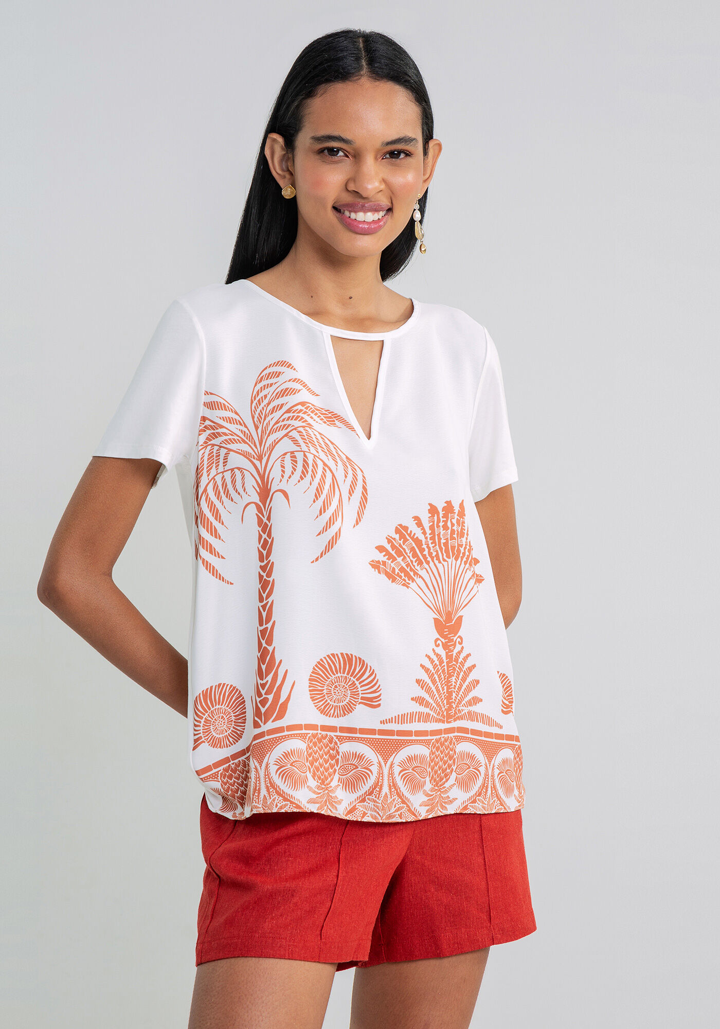 Blusa Estampada Recorte V, , large.