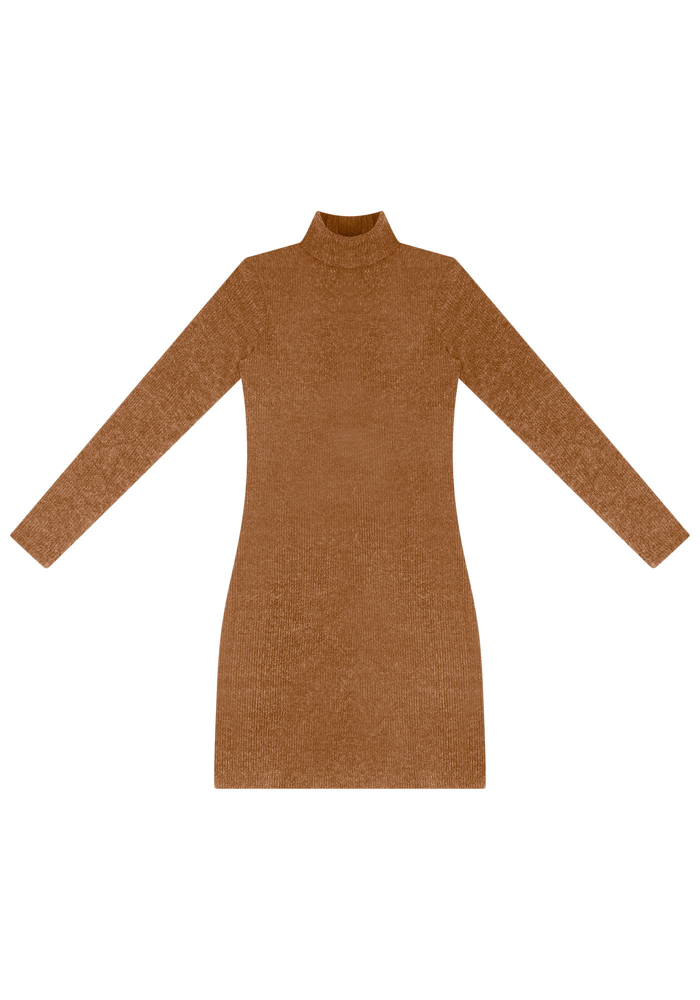 Vestido Curto Manga Longa com Gola Alta, , large.